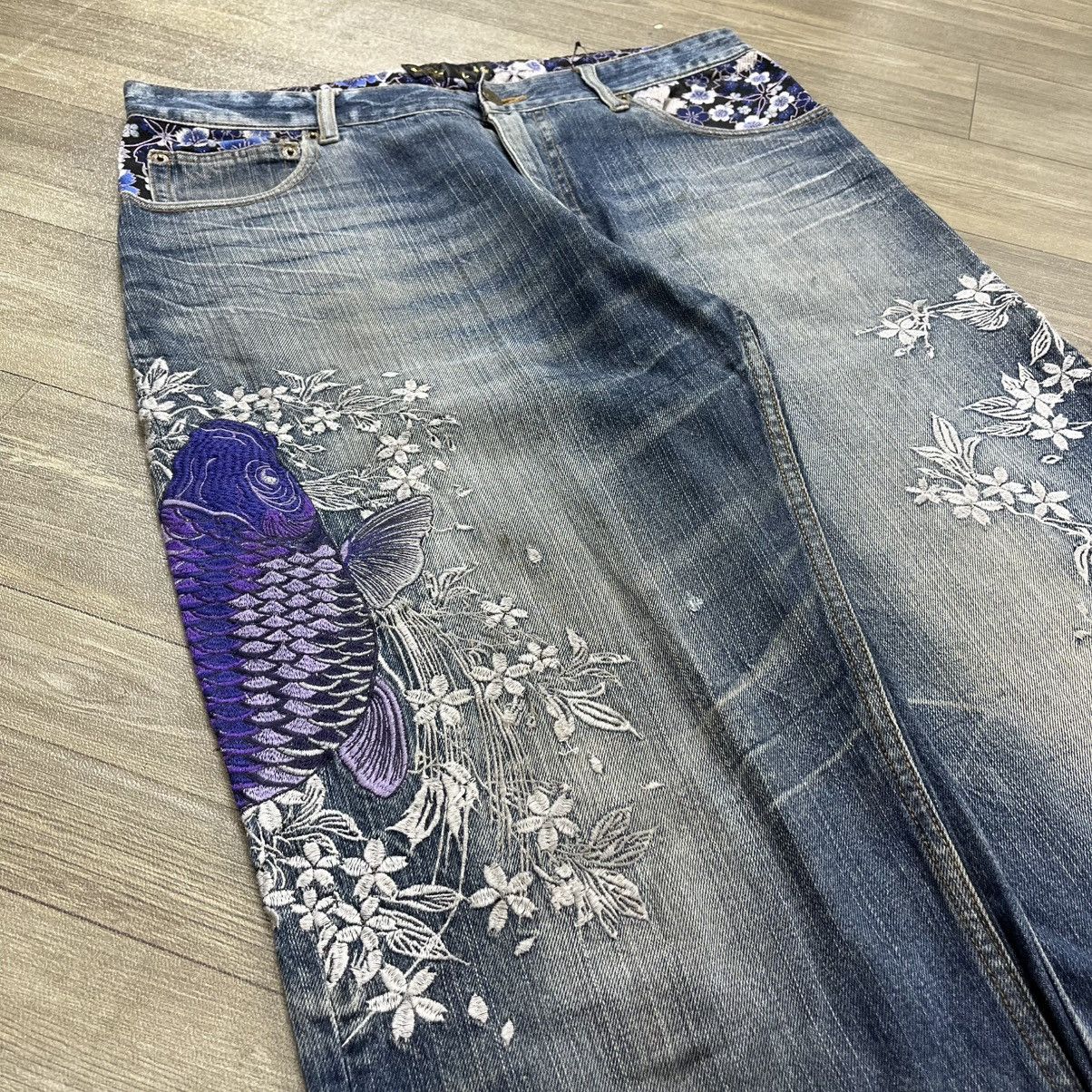Karakuri Tamashii Y2K Karakuri Tamashii Koi Flowers Embroidered Ed kardy Jeans Size US 30 / EU 46 - 5 Thumbnail