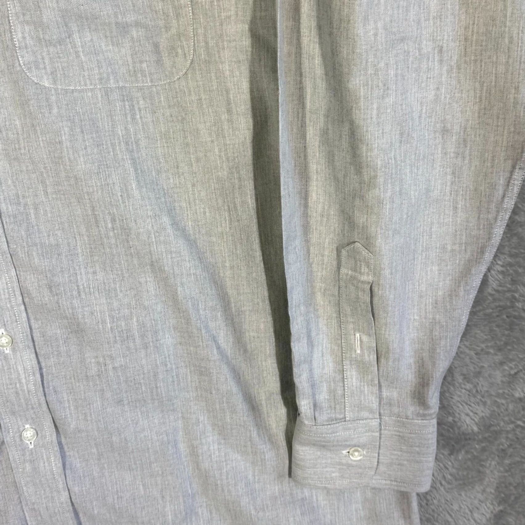 Vintage Gold Label Dress Shirt Men Blue 100% Cotton Long Sleeve 17×35 Formal Shirt Mens Regular Blue Size 46R - 5 Thumbnail