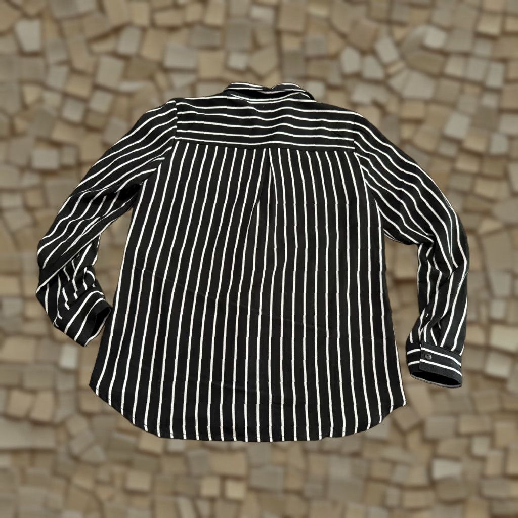 Vintage Roz & Ali Blouse Women's XS White Black Striped Long Sleeve Button Up Shirt Size XS / US 0-2 / IT 36-38 - 1 Thumbnail