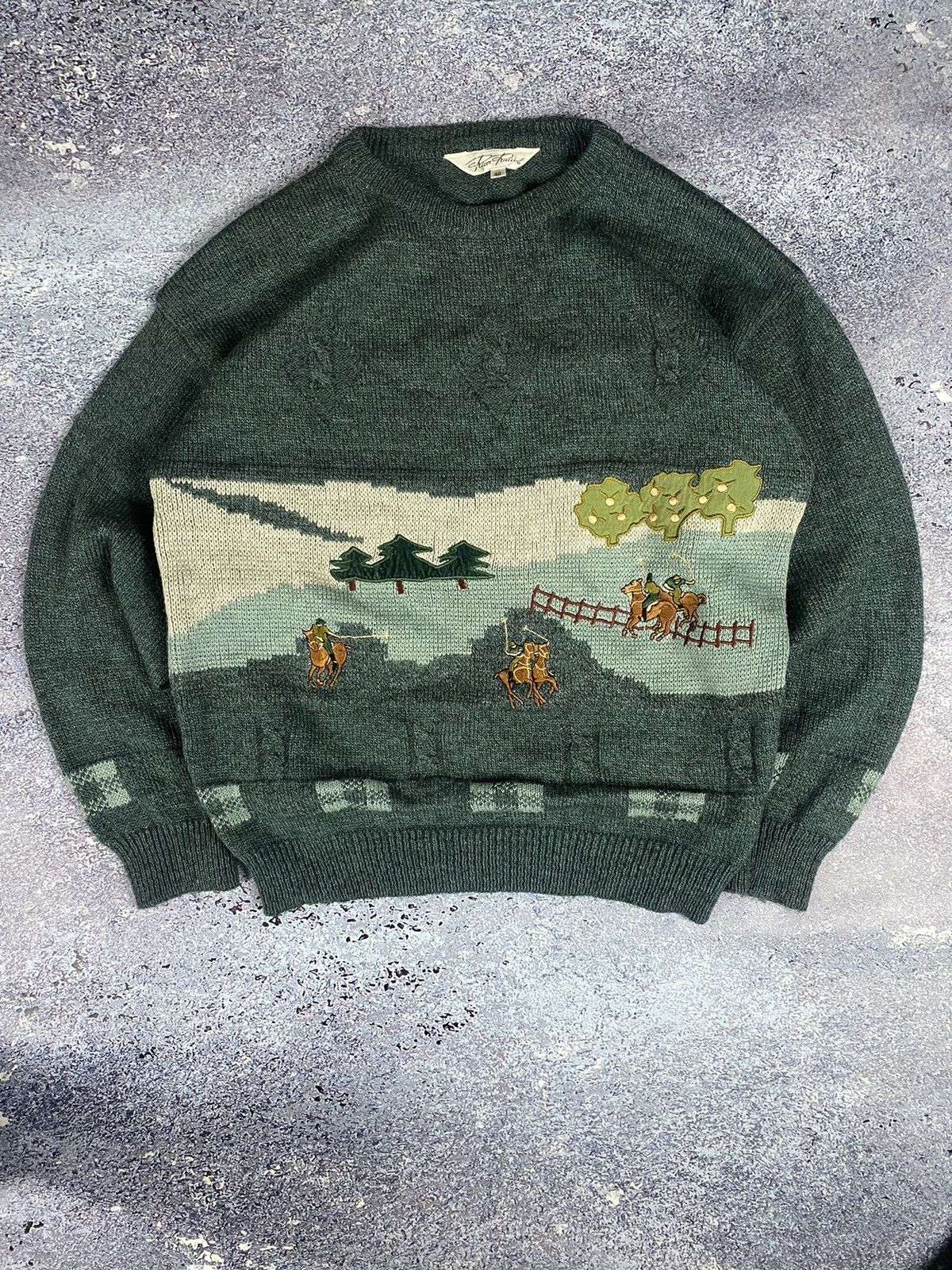 Aran Isles Knitwear × Japanese Brand Vintage Coogi style Japanese Knit Sweater horses polo Ralph Size L / US 10 / IT 46 - 1 Thumbnail