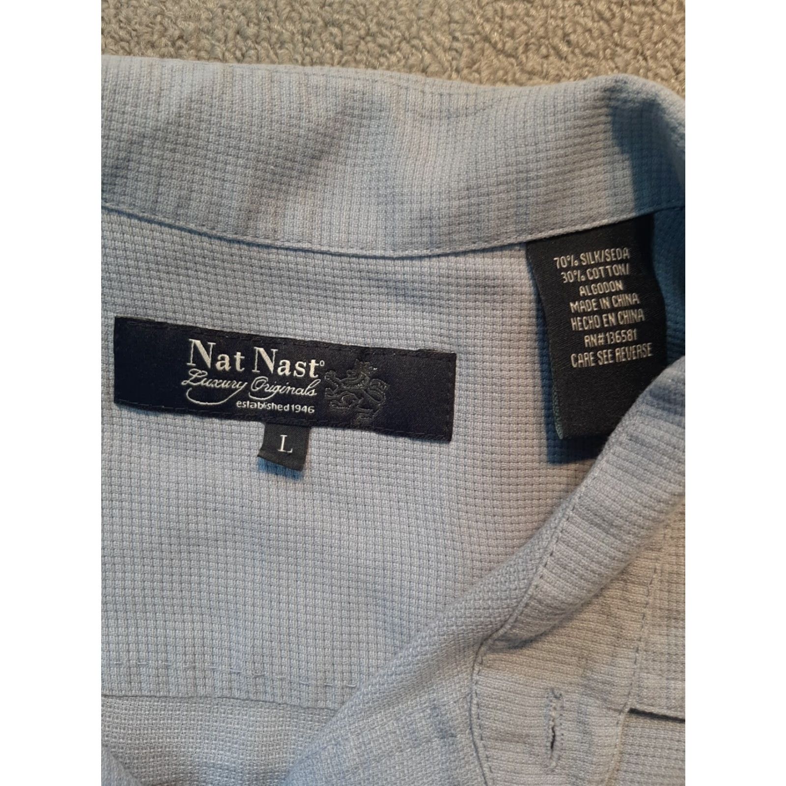 Nat Nast Nat Nast originals Mens long sleeve Button Down Shirt Blue Large L Silk / Cotton Size US L / EU 52-54 / 3 - 3 Thumbnail