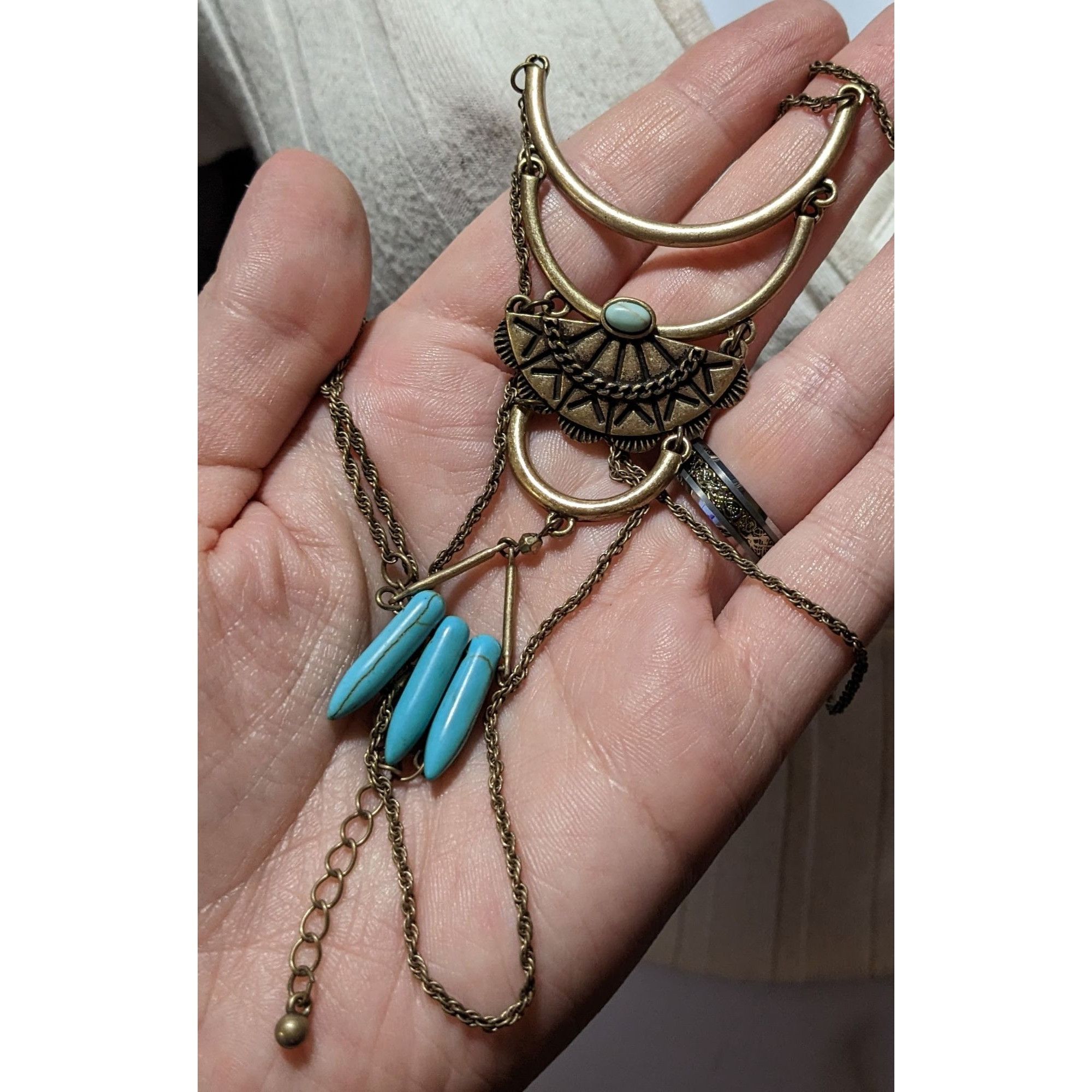 Other Southwestern Turquoise And Gold Pendant Necklace Size ONE SIZE - 7 Thumbnail