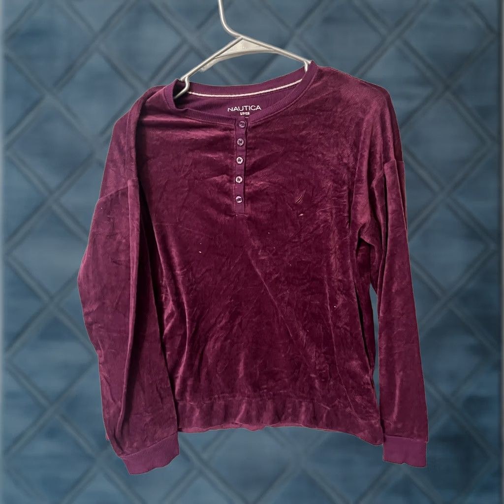 Nautica Nautica Shirt Women S Purple Velour Long Sleeve Henley Lounge Cozy Top Size S / US 4 / IT 40 - 1 Thumbnail