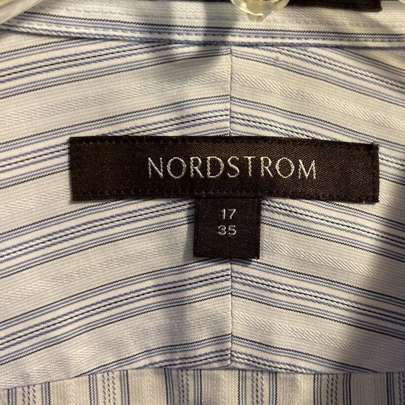 Nordstrom Nordstrom Men’s 17 35 Blue Grey Striped Button Cotton Shirt Size US XXL / EU 58 / 5 - 3 Thumbnail