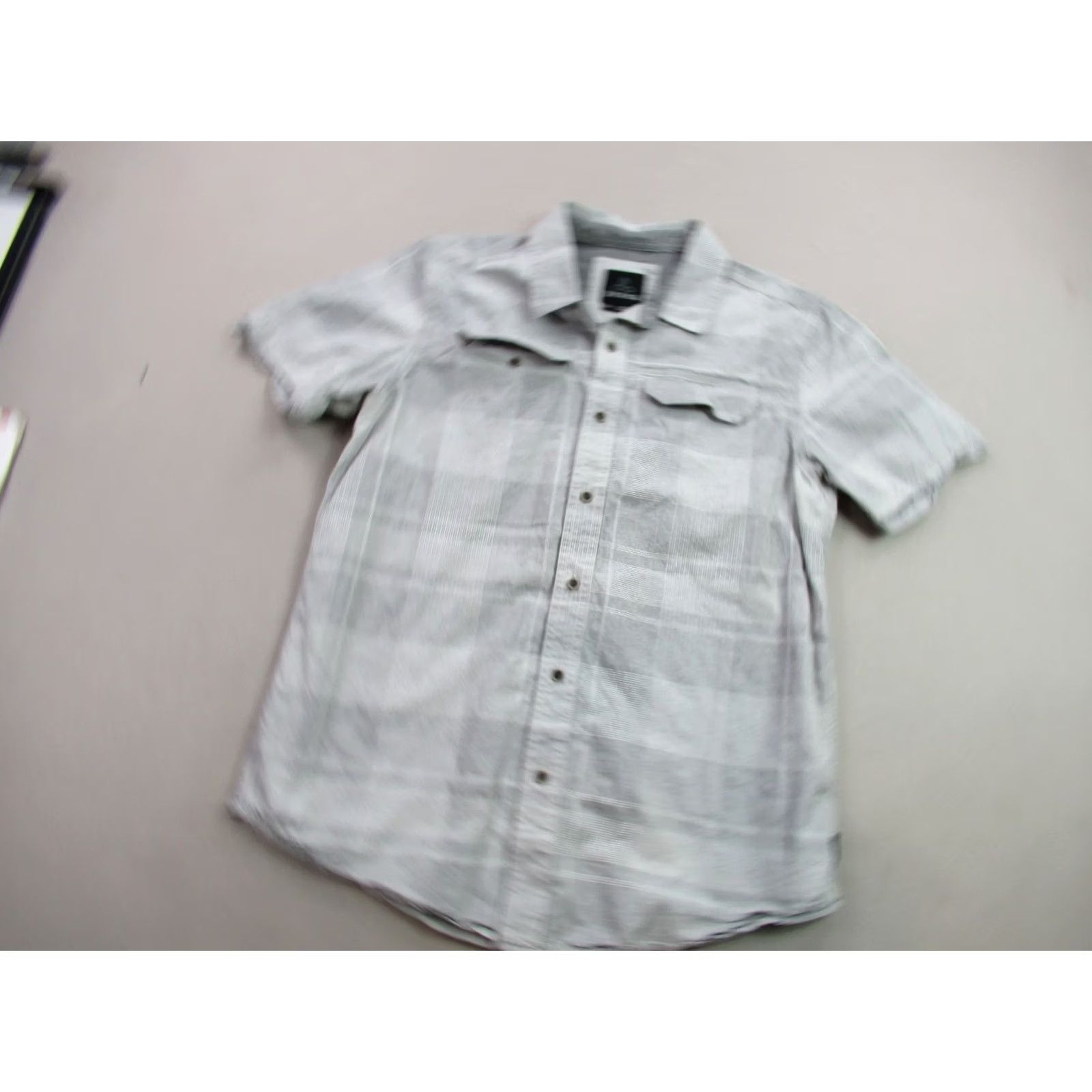 Prana prAna Shirt Mens S Short Sleeve Button Front Gray Lightweight Plaid Casual Shirt Size US S / EU 44-46 / 1 - 2 Thumbnail
