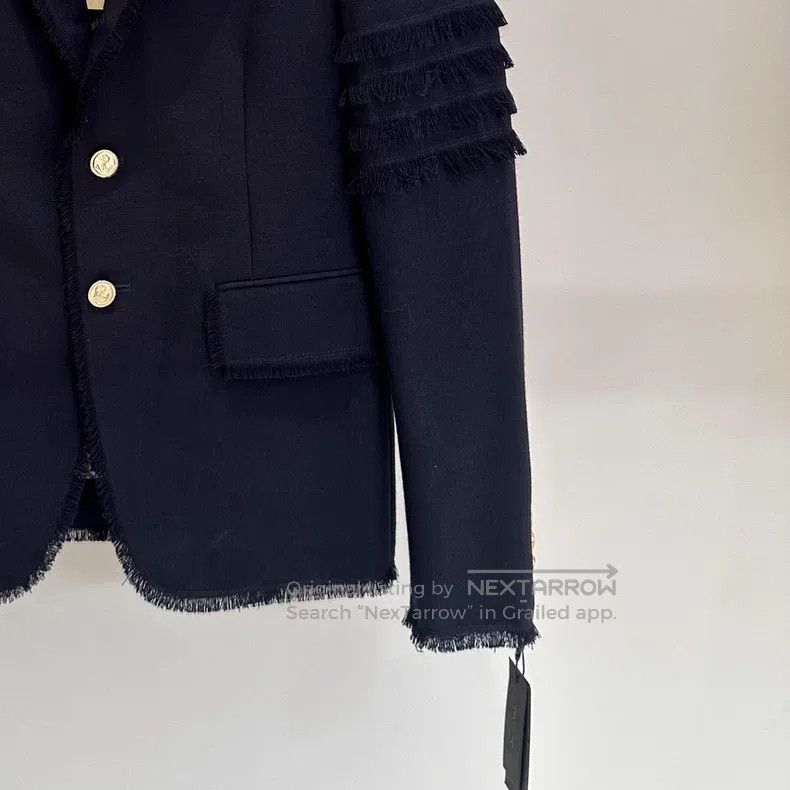 Thom Browne Thom Browne Fringed Leather Jacket with Dark Blue Gold But Size US S / EU 44-46 / 1 - 2 Thumbnail