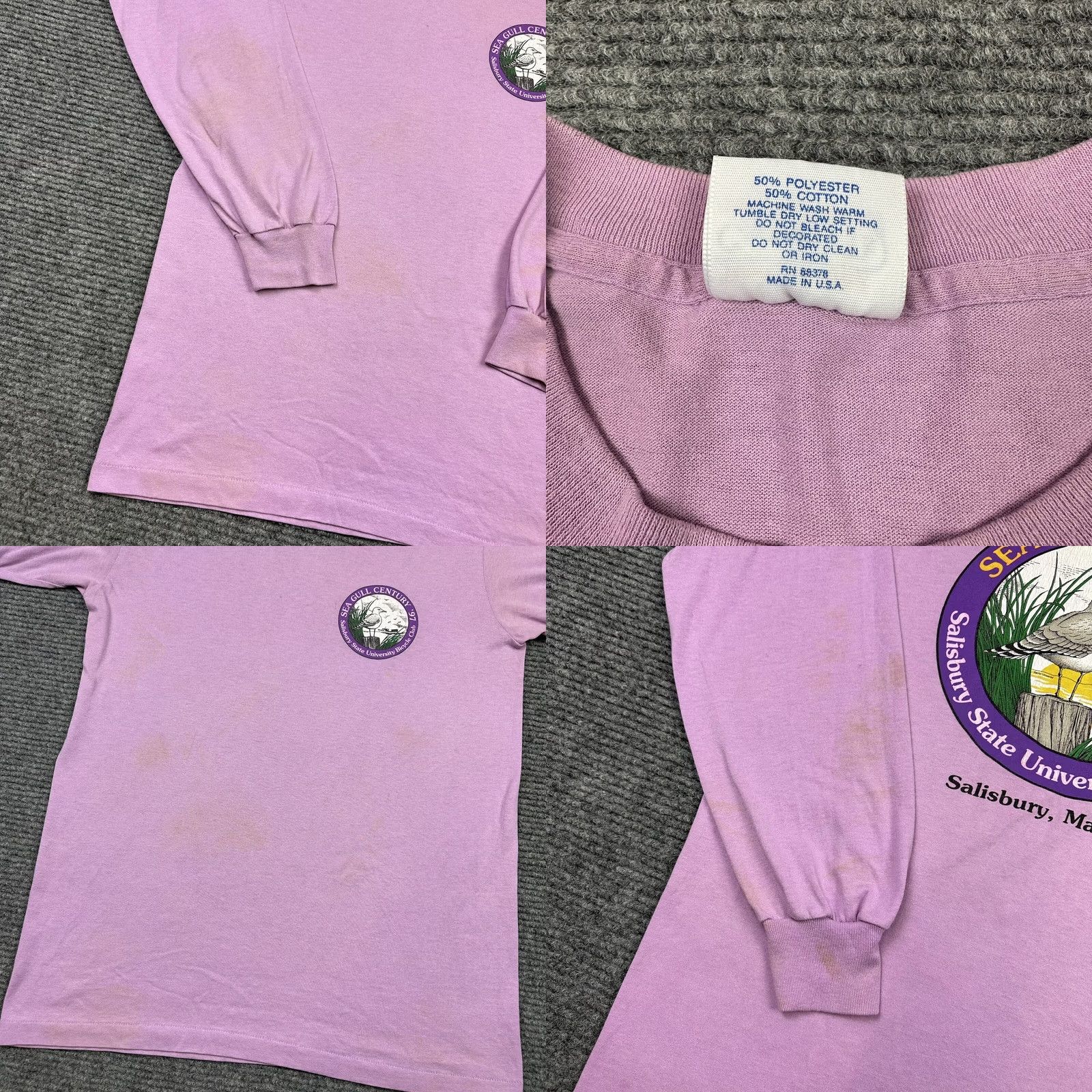 Vintage VINTAGE Salisbury State Bicycle Club Maryland Sea Gull Grunge T-Shirt Large White Pink 90s Unisex T-Shirt Mens Womens Size US L / EU 52-54 / 3 - 9 Thumbnail
