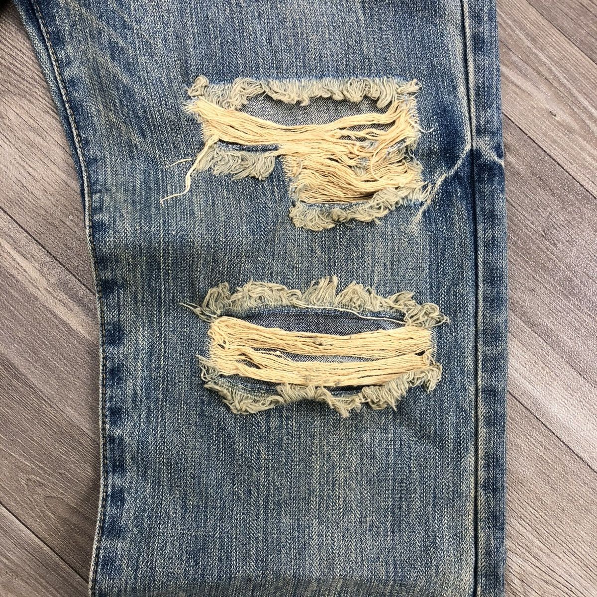 If Six Was Nine × Japanese Brand 2000s Crazy Distressed Point Loma I ❤️ Surf Baggy Jeans LGB Size US 31 - 9 Thumbnail
