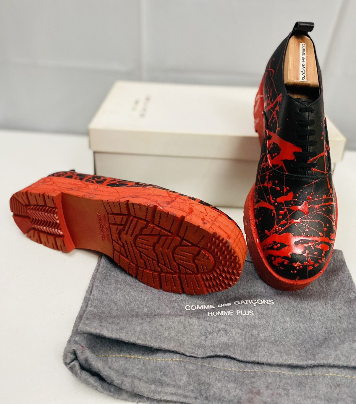 Comme des Garcons Homme Plus CDGHP 🇯🇵 black calf red platform gum sole derby 7 25 NEW Size US 7 / EU 40 - 17 Thumbnail