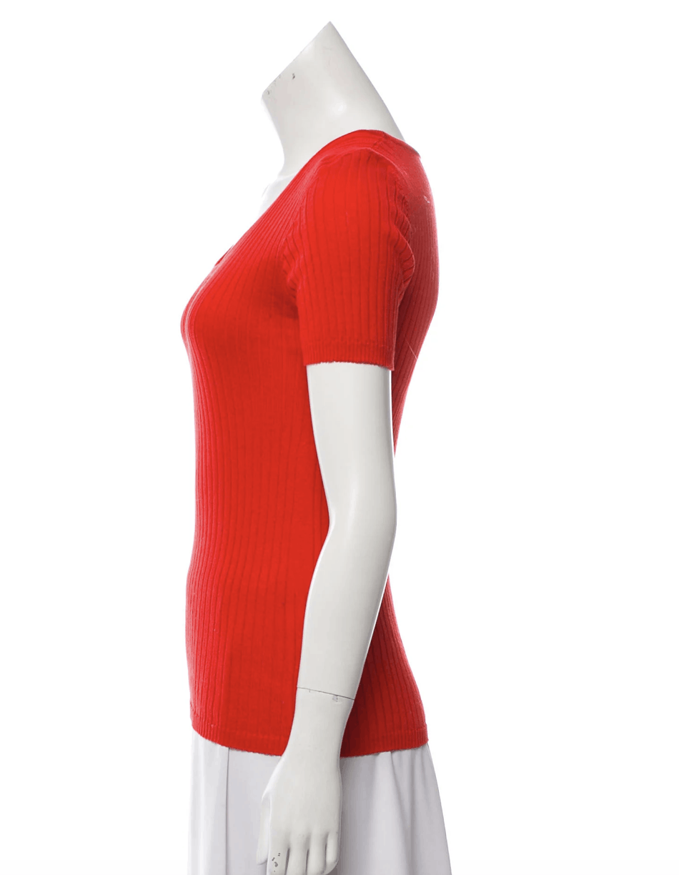 Courreges Courreges Ribbed Red Scoop Neck Sweater Size S / US 4 / IT 40 - 2 Thumbnail