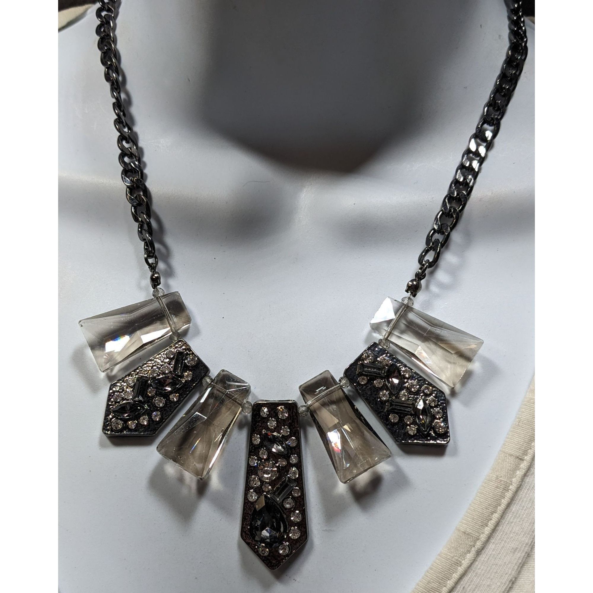 Other Glam Art Deco Style Gunmetal Geometric Crystal Statement Nec Size ONE SIZE - 4 Thumbnail