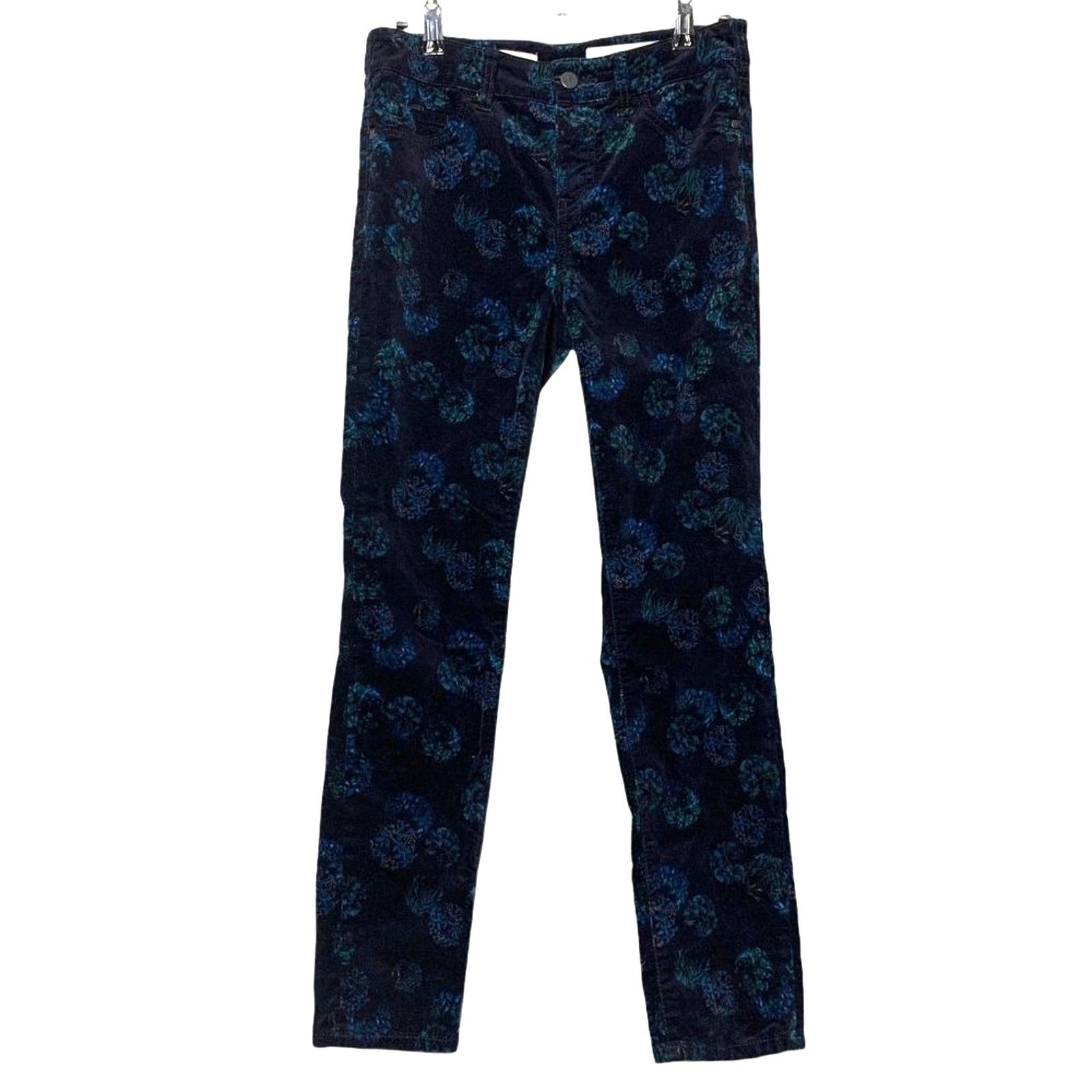 Anthropologie Anthro Pilcro Letterprs Script 25 P Navy Floral Velvet Pants Size 25" / US 0 / IT 36 - 2 Thumbnail