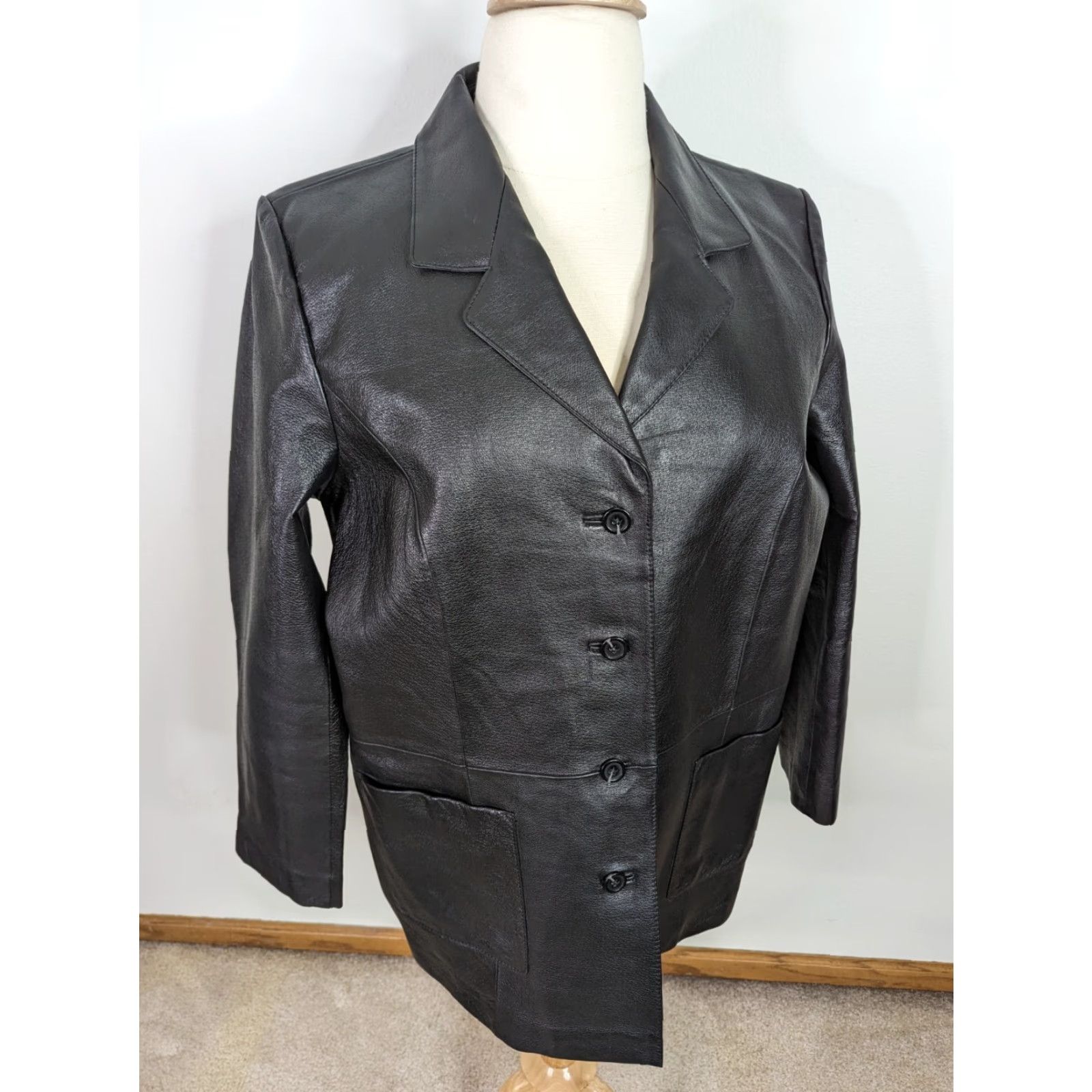 Vintage VINTAGE Y2K Womens XL Leather Blazer Jacket Black Button Moto Bomber Biker Size XL / US 12-14 / IT 48-50 - 2 Thumbnail