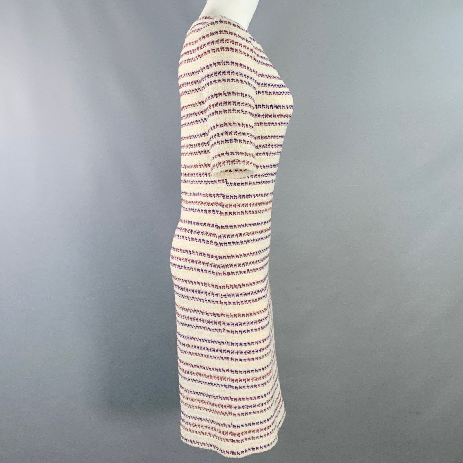 Other ST. JOHN Cream Red Blue Cotton Stripe Sheath Midi Dress Size XS / US 0-2 / IT 36-38 - 3 Thumbnail