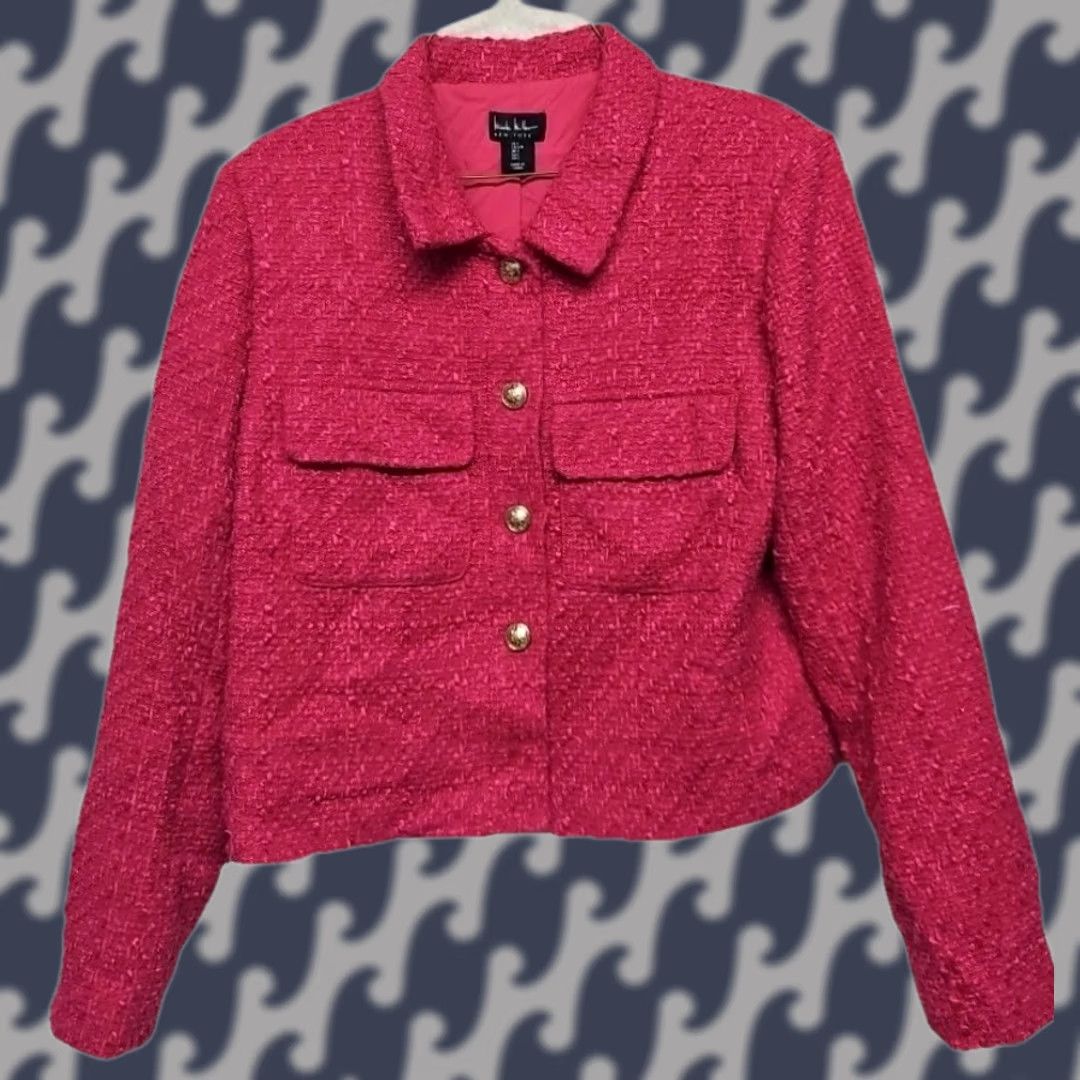 Nicole Miller Nicole Miller New York Women’s Large Pink Tweed Jacket Cropped Blazer Designer Size L / US 10 / IT 46 - 1 Thumbnail