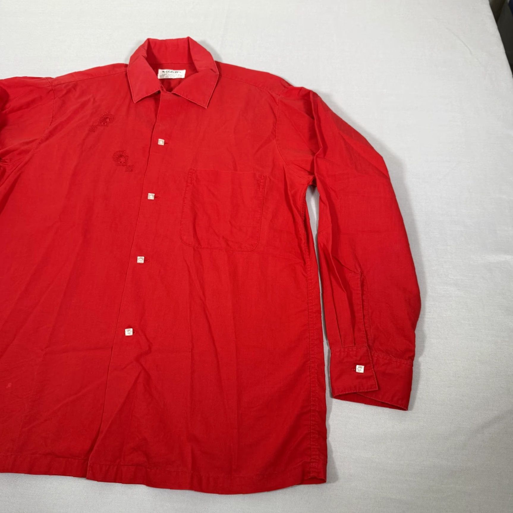 Arrow VINTAGE Arrow Shirt Mens Medium Red 50s Sanforized Cotton Unicorn Embroidered Pockets 1950s Button-Up Collared Size US M / EU 48-50 / 2 - 5 Thumbnail