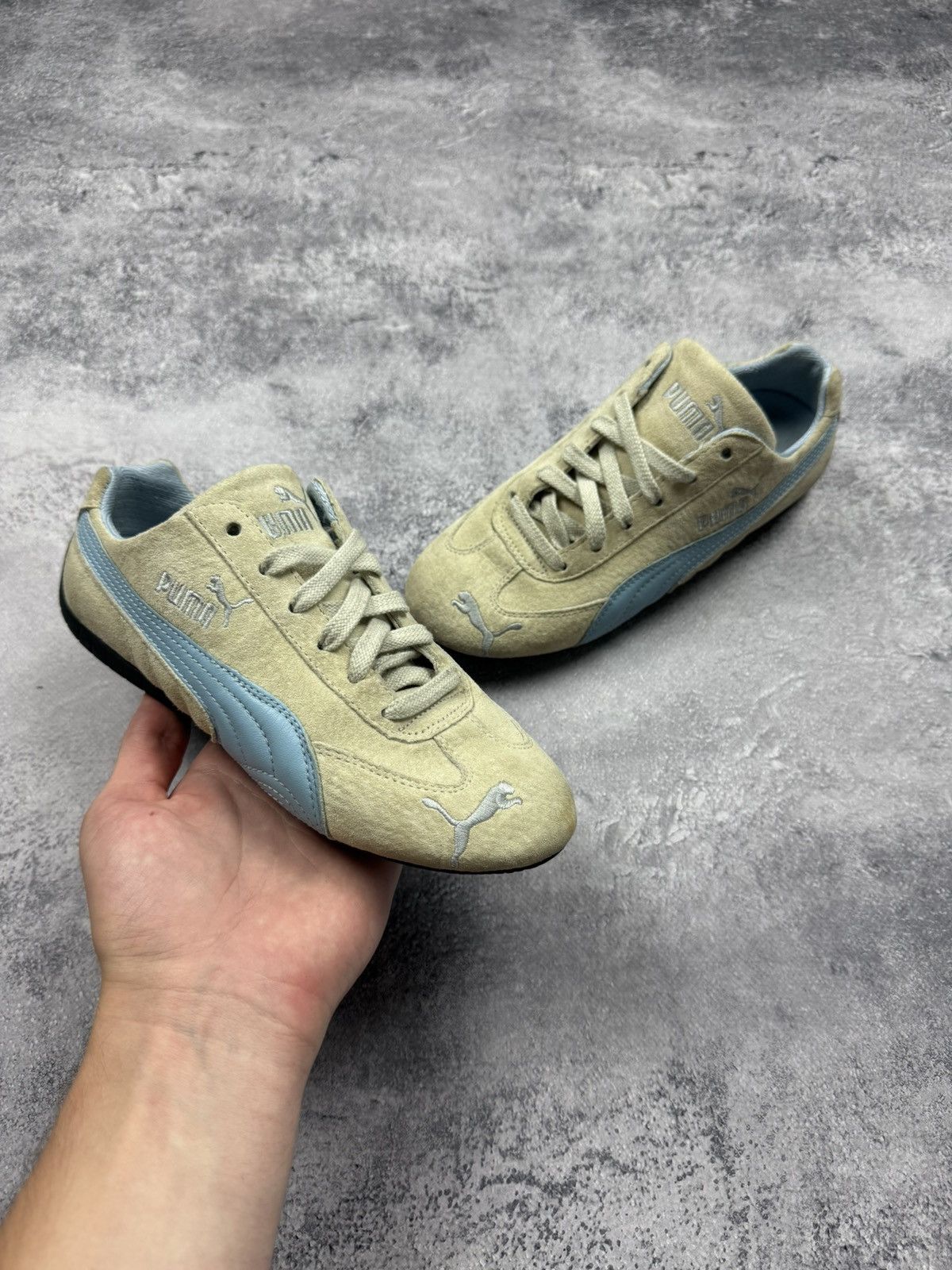 Puma Vintage Y2K Puma Speedcat Low Top Suede Beige/Blue Sneakers Size US 7 / IT 37 - 3 Thumbnail