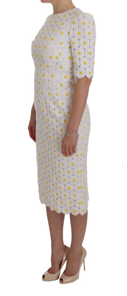 Dolce & Gabbana o1y0825 Short Sleeves Midi Dress in White/Yellow Size XS / US 0-2 / IT 36-38 - 2 Thumbnail