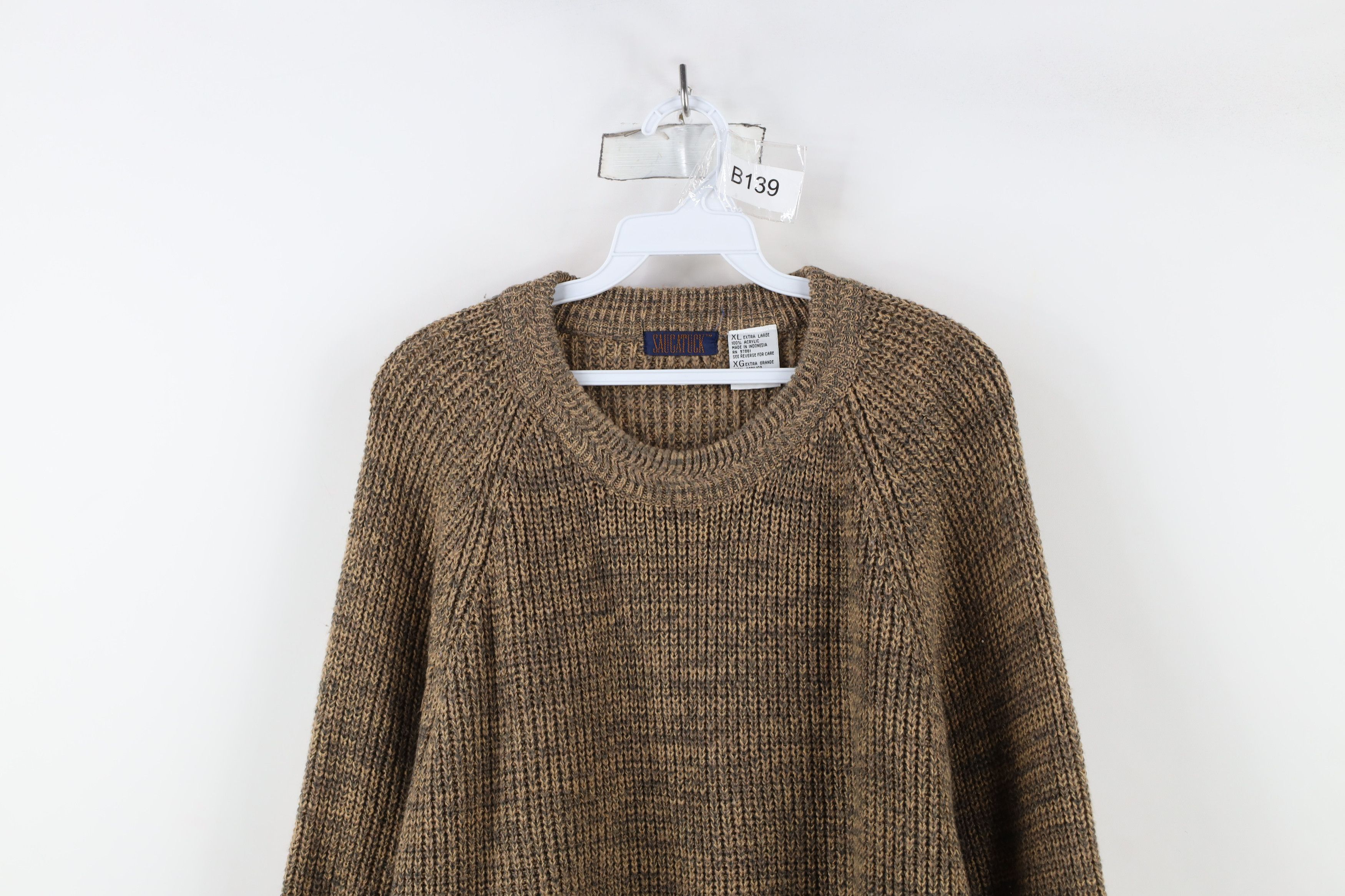 Vintage Vintage 90s Streetwear Knit Crewneck Sweater Oatmeal Brown Size US XL / EU 56 / 4 - 2 Thumbnail