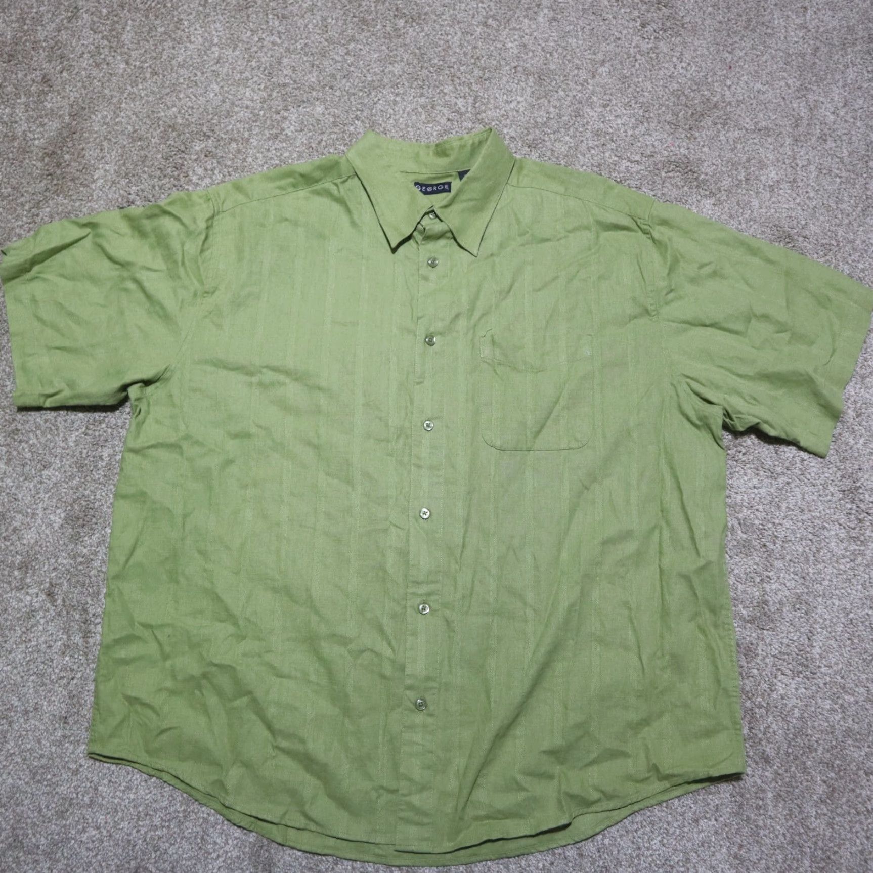 George VINTAGE George Shirt Mens XL Green Stripes Rayon Long Sleeve Button-Up 46/48 Size US XL / EU 56 / 4 - 2 Thumbnail