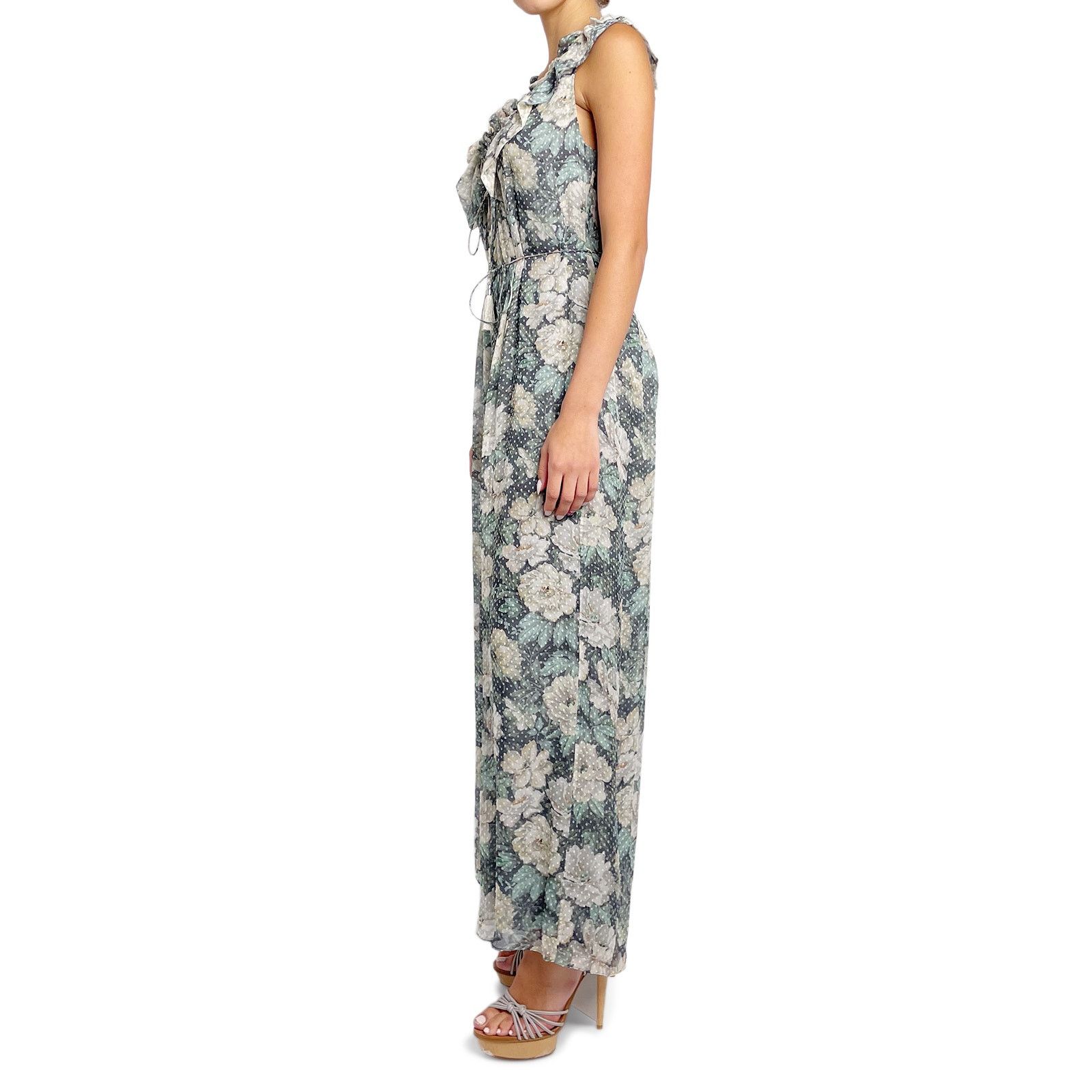 Zimmermann Green and White Floral Ruffle Jumpsuit Size S / US 4 / IT 40 - 3 Thumbnail