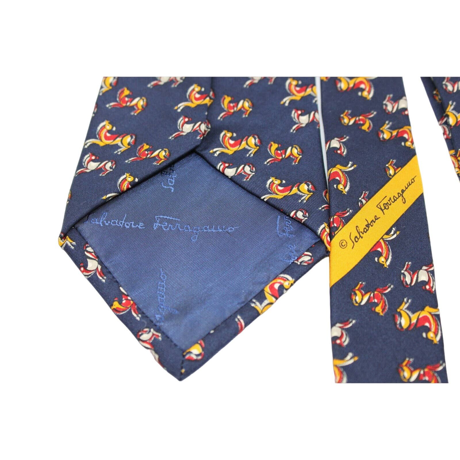 Salvatore Ferragamo 100% Authentic SALVATORE FERRAGAMO Navy Horse Silk Tie Size ONE SIZE - 3 Thumbnail