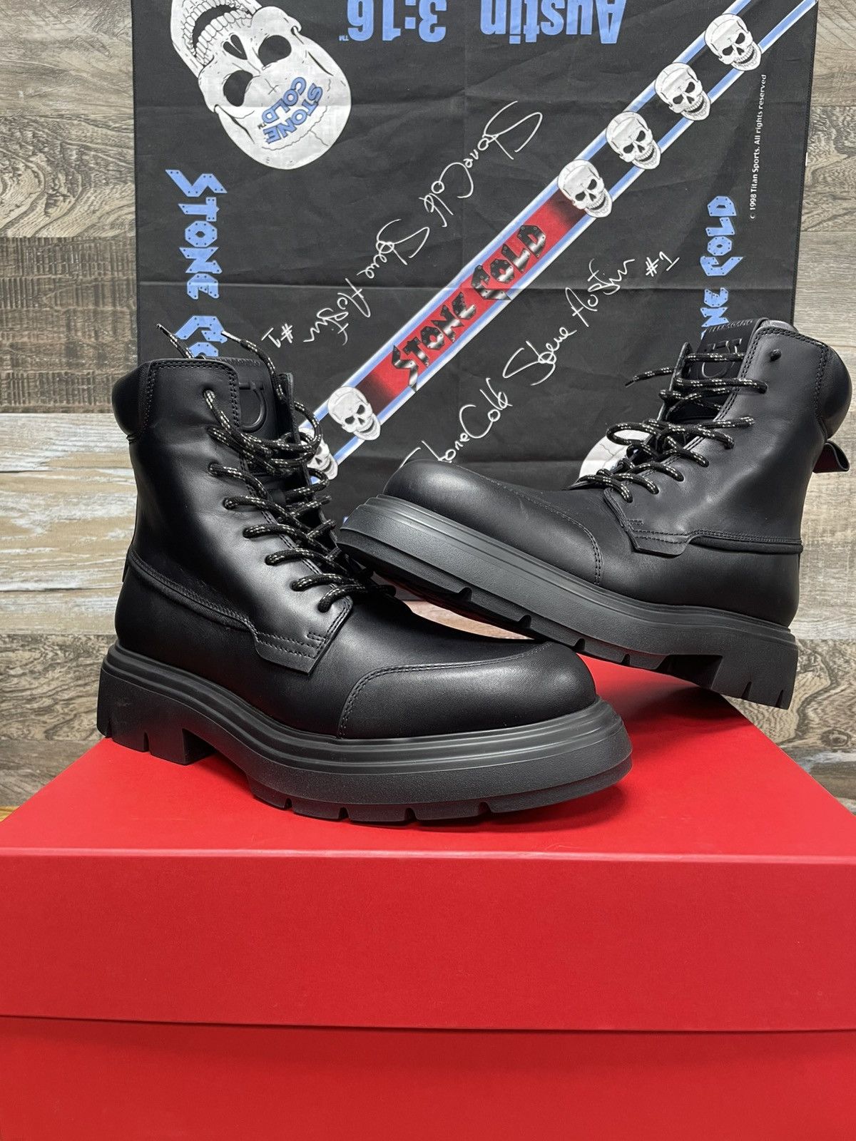 Salvatore Ferragamo Salvatore Ferragamo Men’s Black Maxi-Tongue Combat Boots 10 Size US 10.5 / EU 43-44 - 1 Thumbnail
