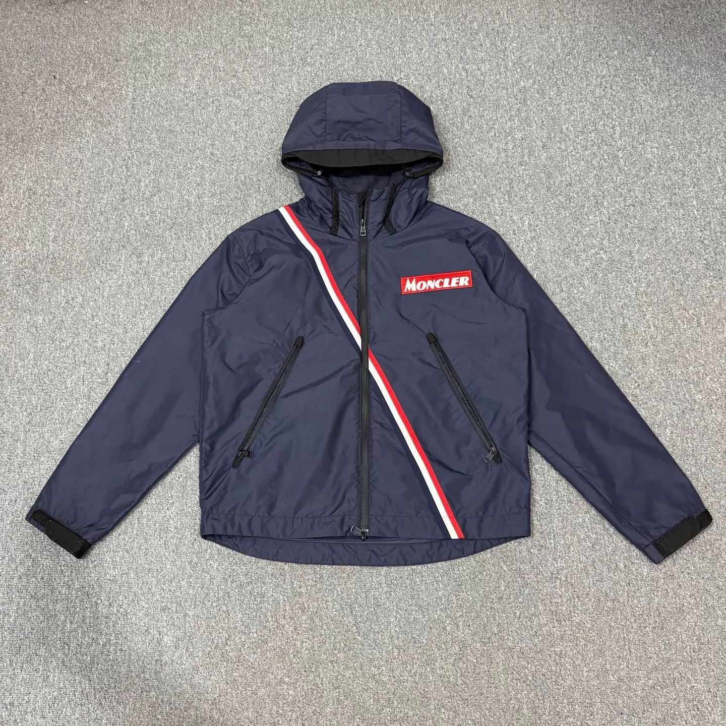 Moncler Blue Hooded Jacket with Diagonal Stripe, Size L Size US L / EU 52-54 / 3 - 1 Thumbnail