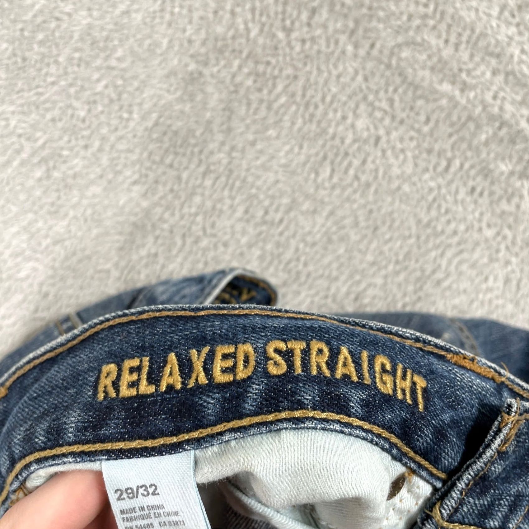 American Eagle Outfitters American Eagle Relaxed Straight Jeans Mens 29x32 Blue Distressed Denim Size US 29 - 6 Thumbnail
