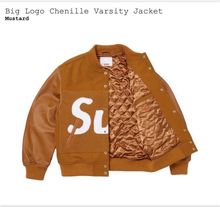 Supreme Supreme Big Logo Chenille Varsity Jacket Mustard XL | Grailed