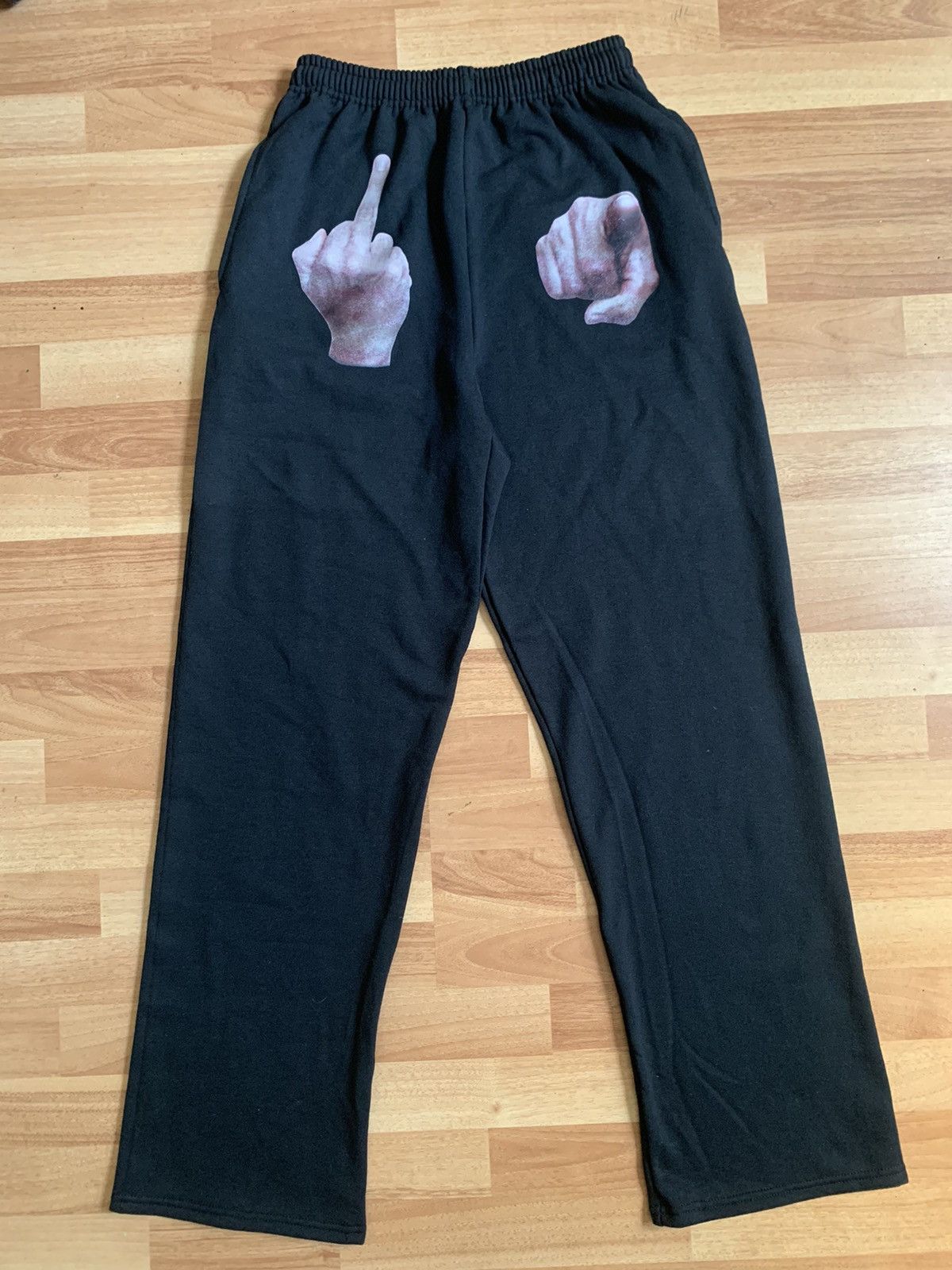 Japanese Brand Black Middle Finger Sweatpants Size US 36 / EU 52 - 2 Thumbnail