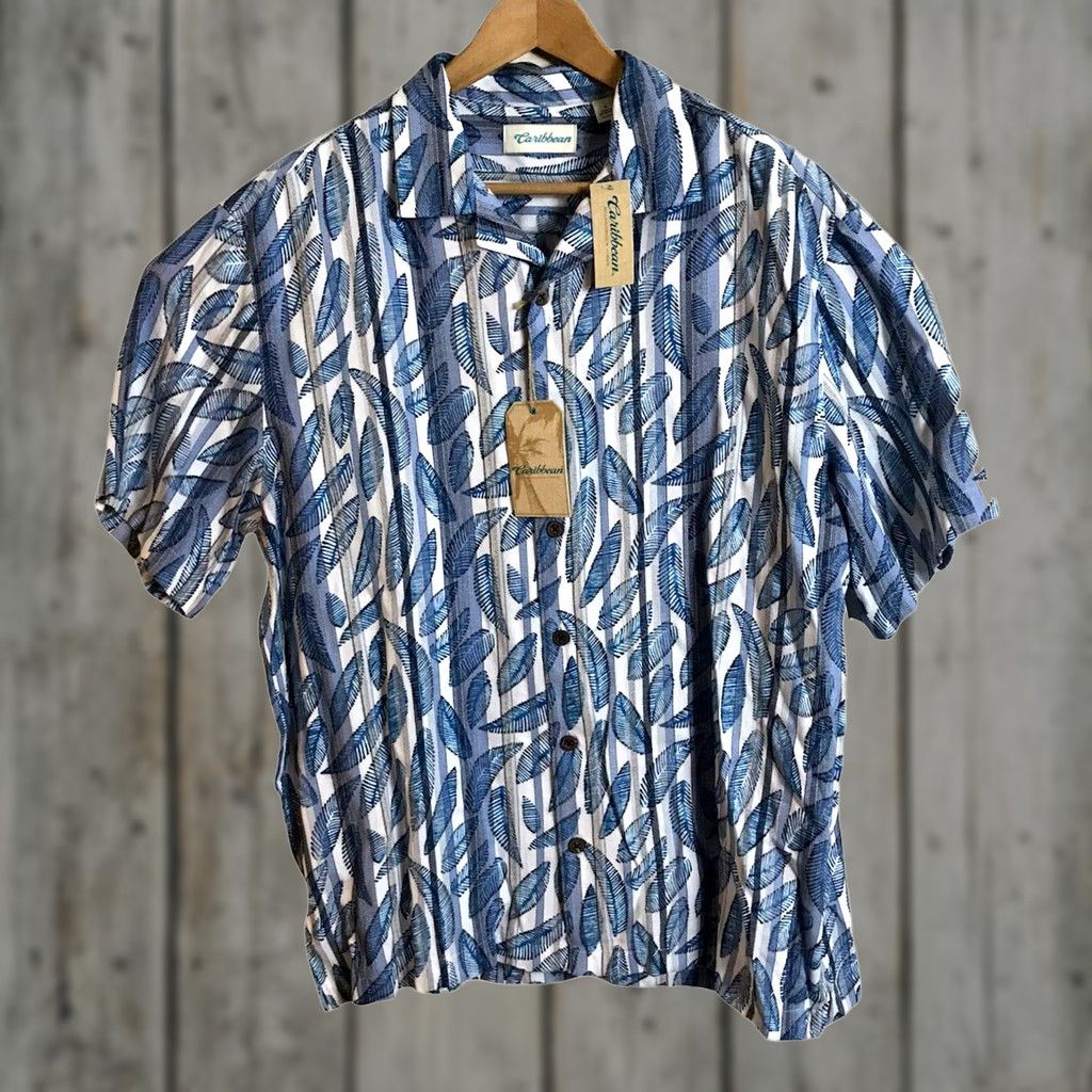 Roundtree & Yorke CARIBBEAN Roundtree & Yorke Shirt Mens L Short Sleeve Hawaiian Blue Leaf Button-Up Tropical Size US L / EU 52-54 / 3 - 1 Thumbnail