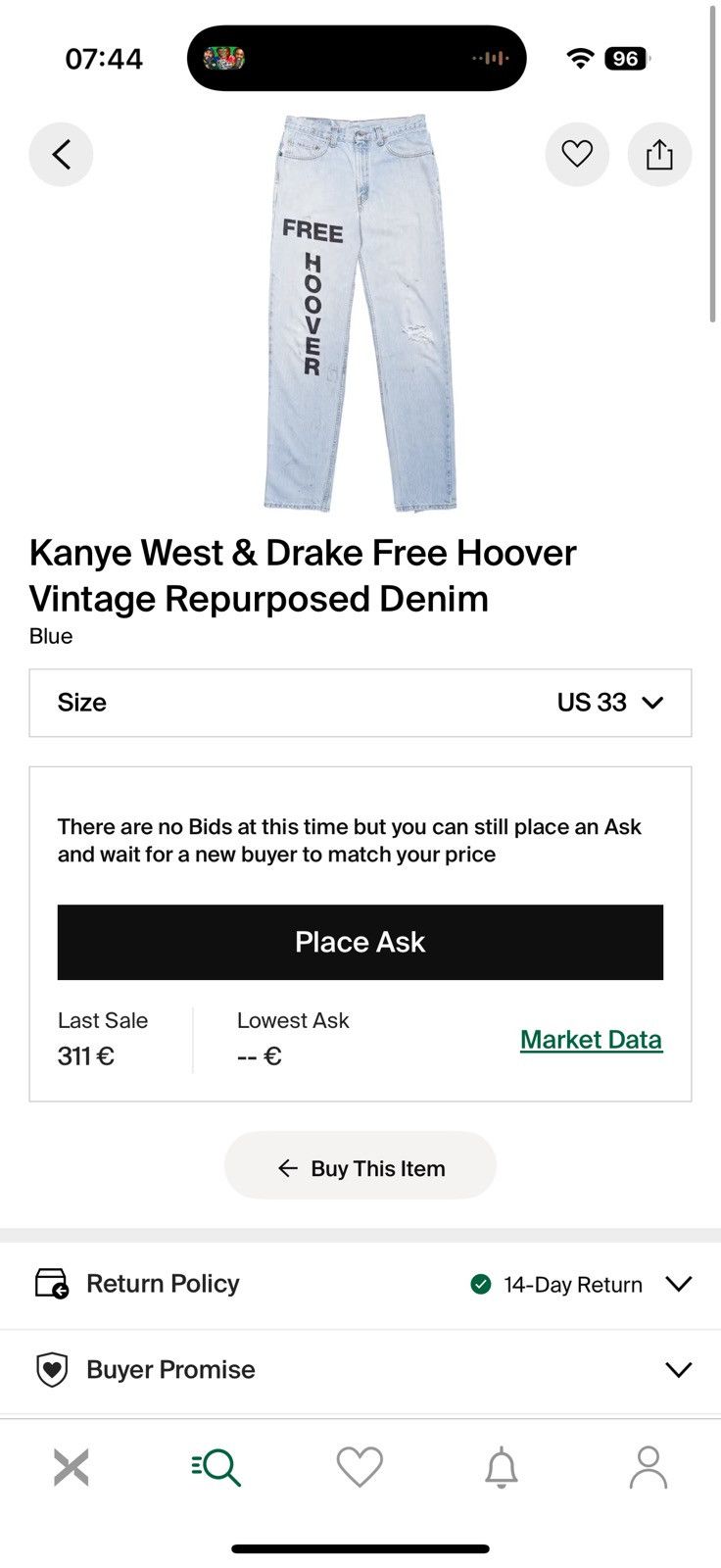 Levi's Vintage Clothing Kanye West & Drake Free Hoover Vintage Denim – Size 33 Size US 33 - 7 Thumbnail