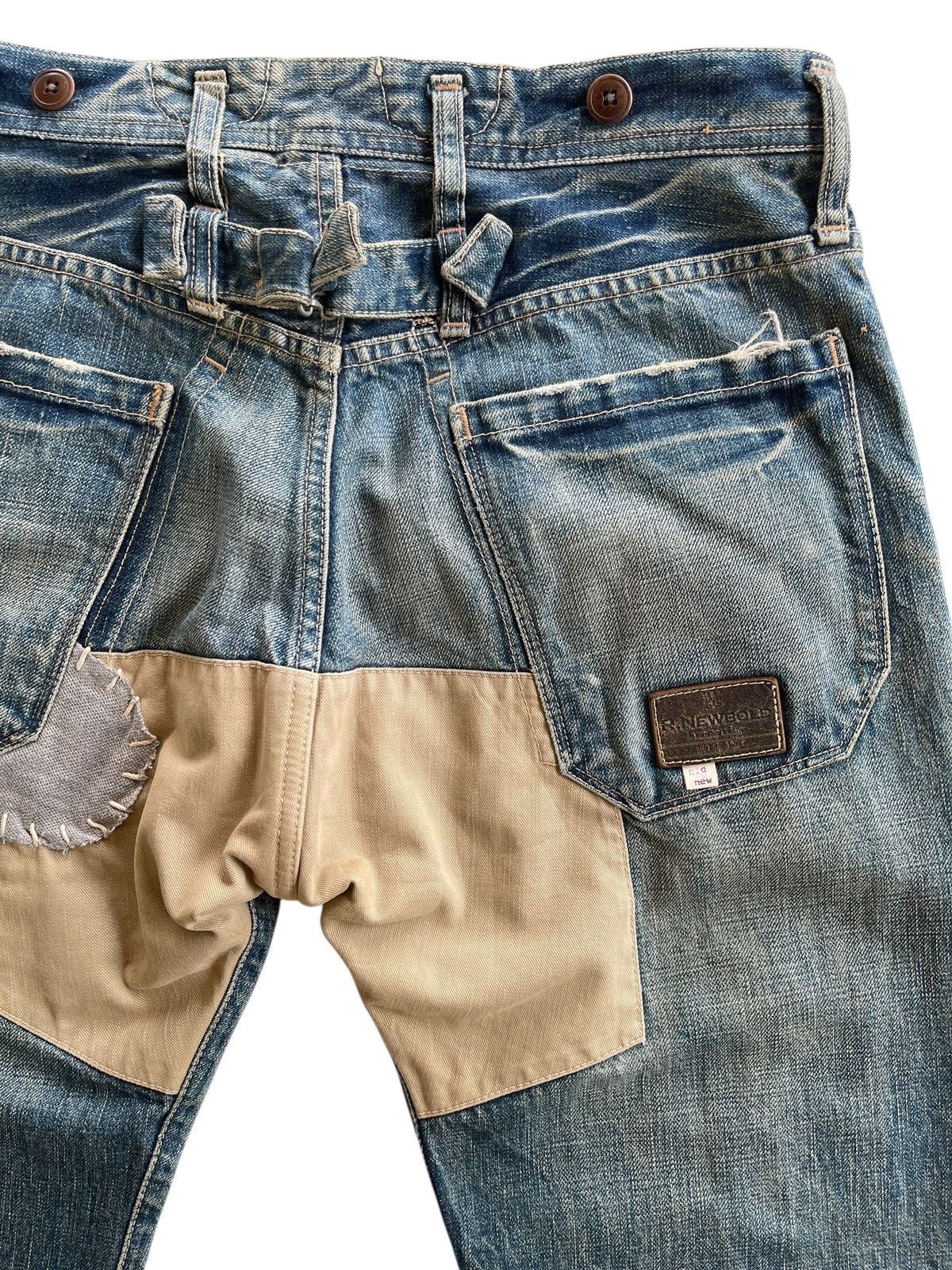 Vintage R.Newbold Old & New Selvedge Buckle Patchwork Limited Denim Size US 31 - 10 Thumbnail