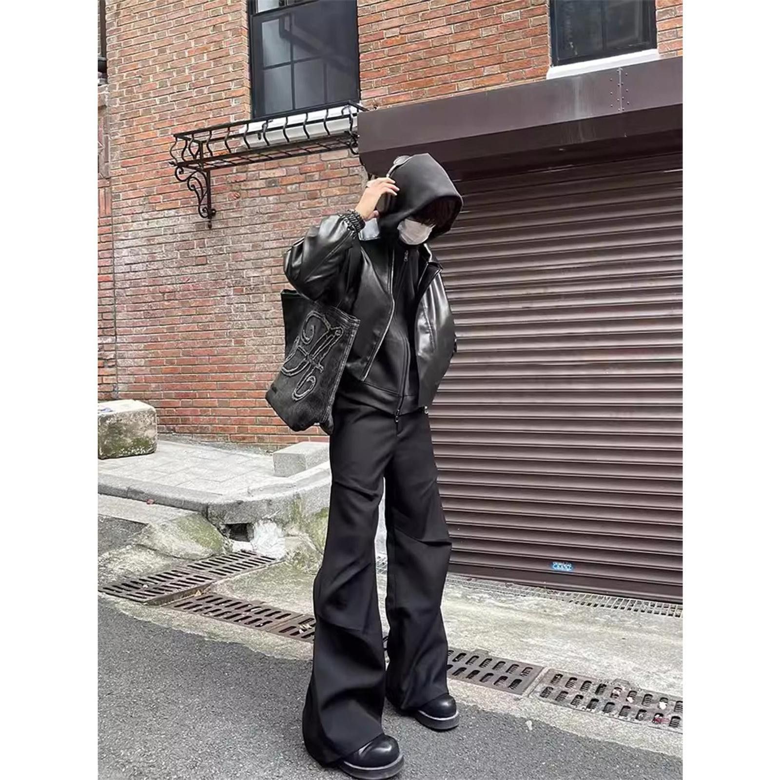 Japanese Brand Black Wide Leg Pants, Flared Baggy Men's Trousers Size US 32 / EU 48 - 2 Thumbnail