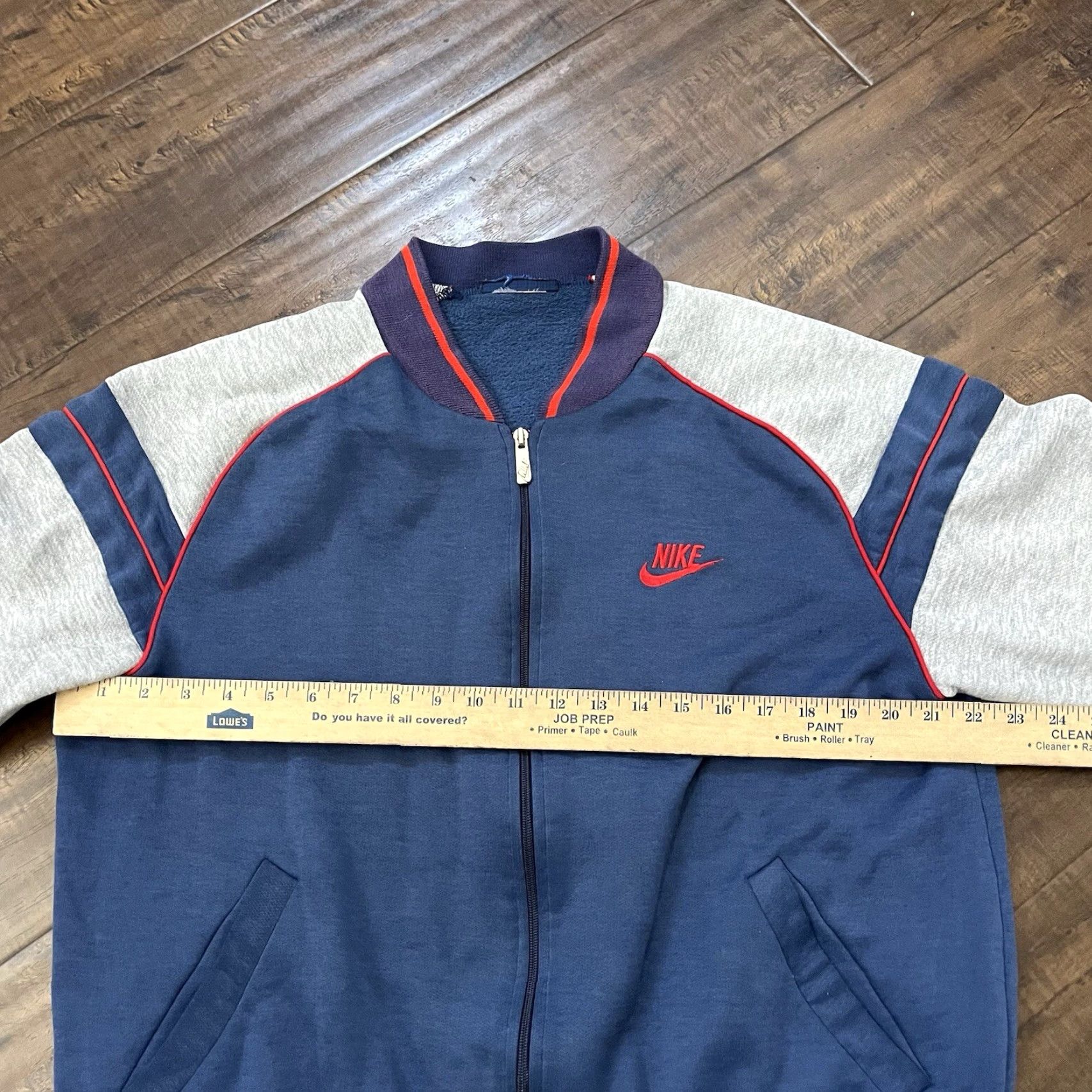 Nike VINTAGE Nike Track Jacket Mens M Full Zip Swoosh Check Navy Blue 80s 90s College Sports Size US M / EU 48-50 / 2 - 4 Thumbnail