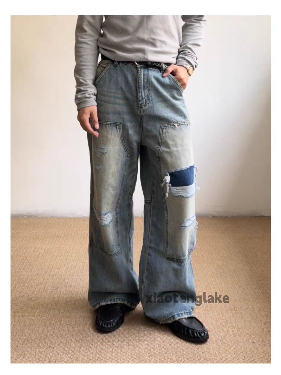 Jean zx vintage faded distressed wide Leg ripped jeans Size US 32 / EU 48 - 4 Thumbnail
