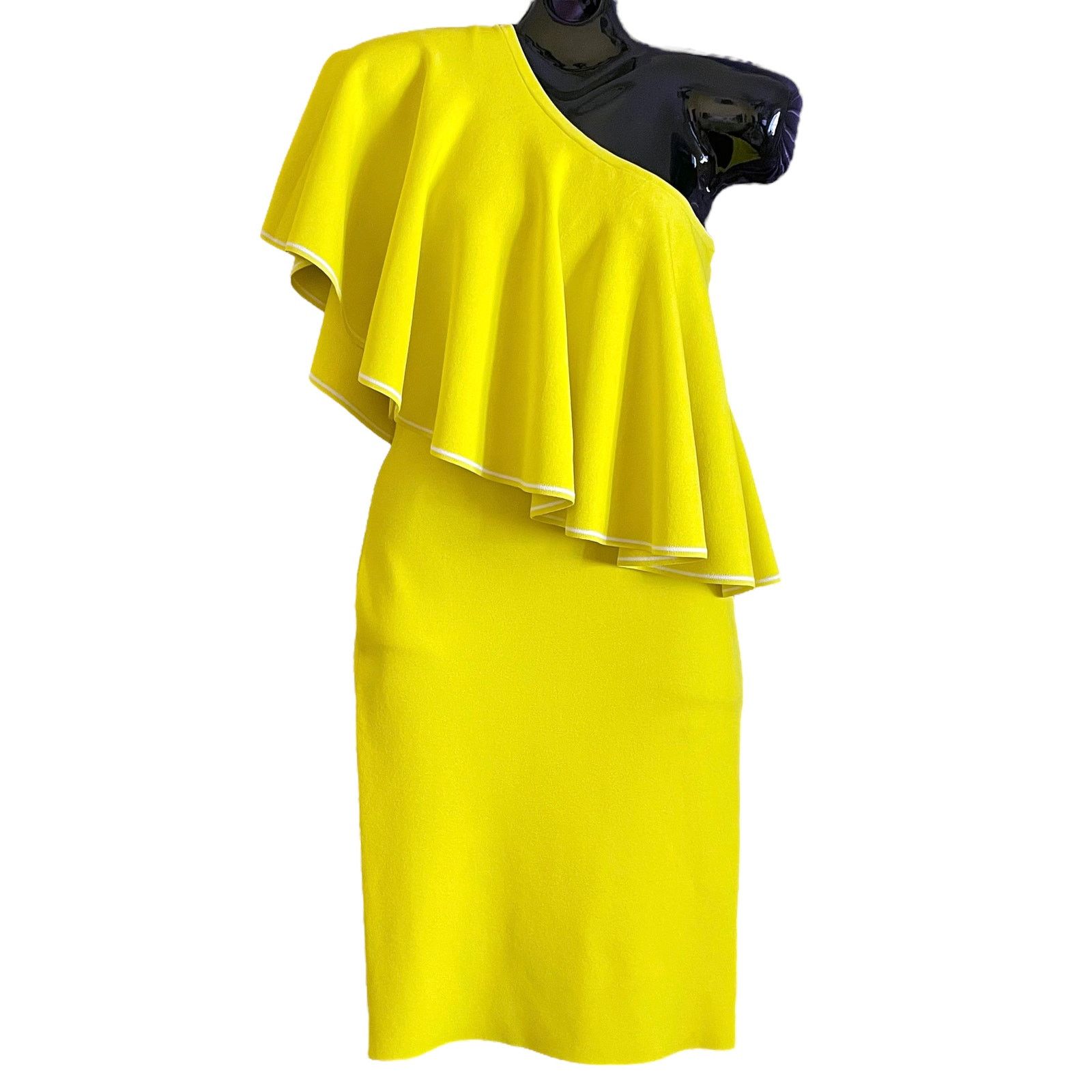 Diane von Furstenberg Diane Von Furstenberg Yellow One Shoulder Ruffle Front Dress Size S / US 4 / IT 40 - 1 Thumbnail