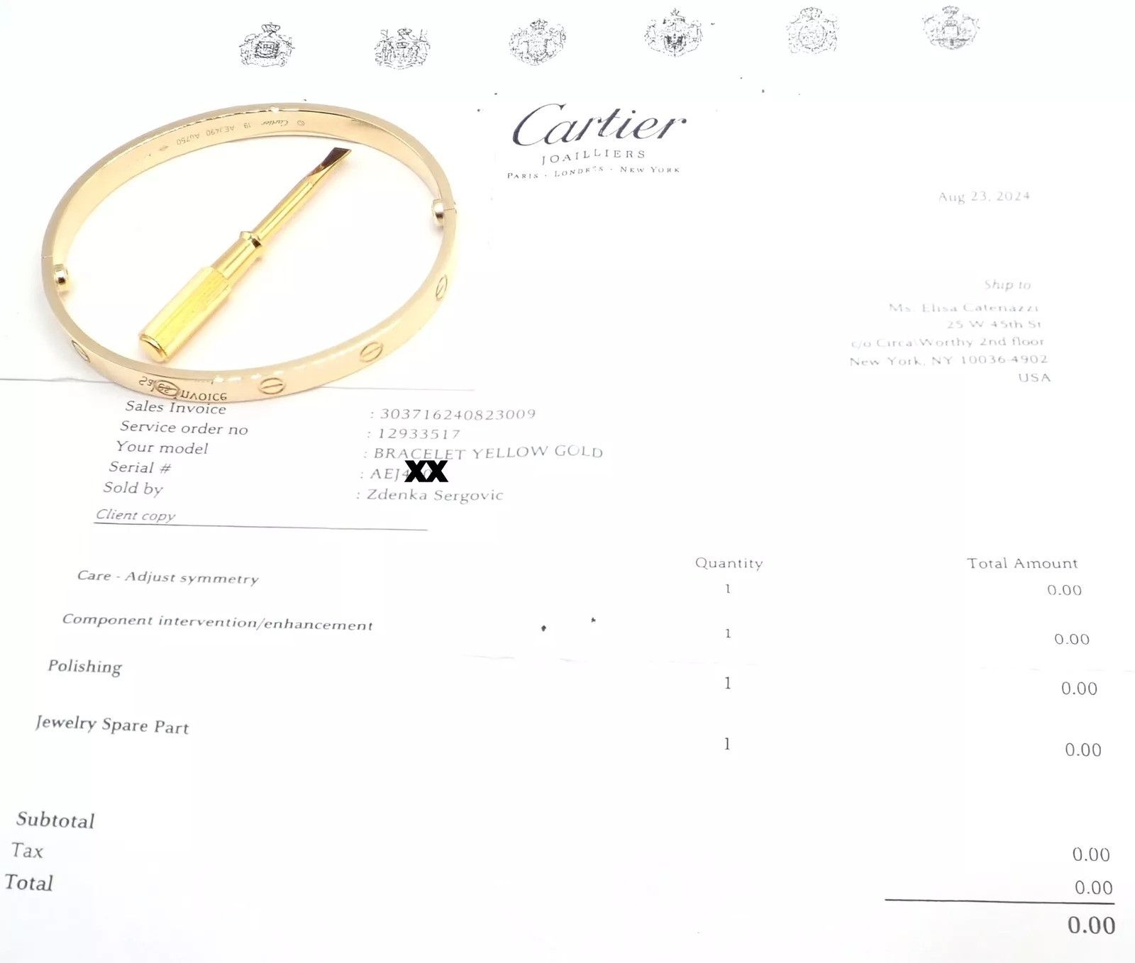 Cartier Cartier 18k Yellow Gold Love Bangle Bracelet Size 19 Paper Size ONE SIZE - 6 Thumbnail