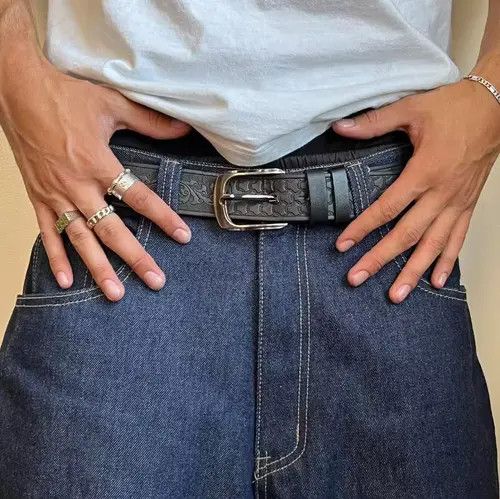 Designer × Japanese Brand Vintage American western bike tread look grunge black belt Size ONE SIZE - 4 Thumbnail