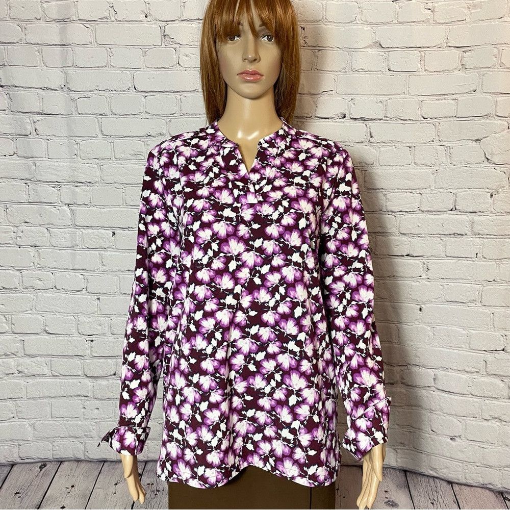 Banana Republic New Banana Republic Floral Purple Long Sleeve Top Tunic Siz Size M / US 6-8 / IT 42-44 - 1 Thumbnail
