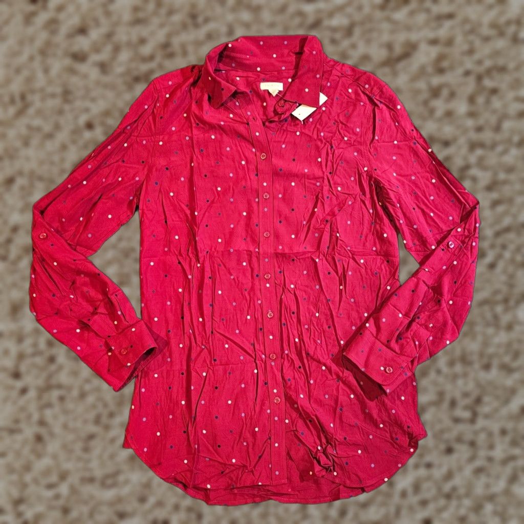Talbots Talbots Shirt Womens Size S Red Polka Dots Button Long Sleeve Casual Career Size S / US 4 / IT 40 - 1 Thumbnail