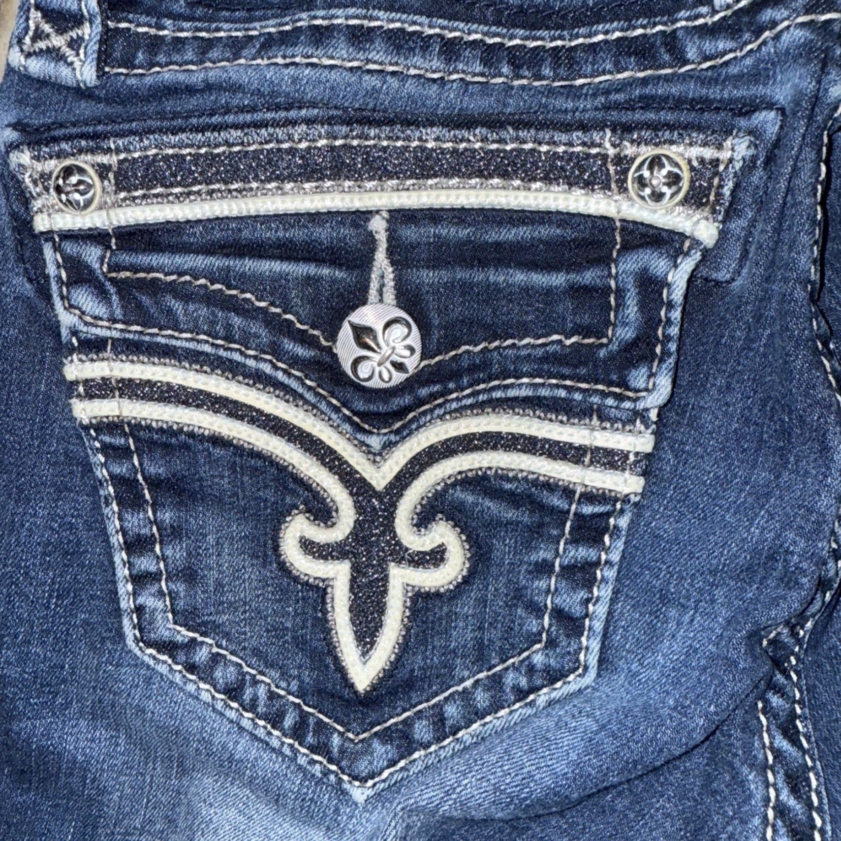 Vintage Rock Revival Jeans Women's 26 Blue Flo Easy Skinny Bling Denim Flap Pocket Y2K Size 26" / US 2 / IT 38 - 5 Thumbnail