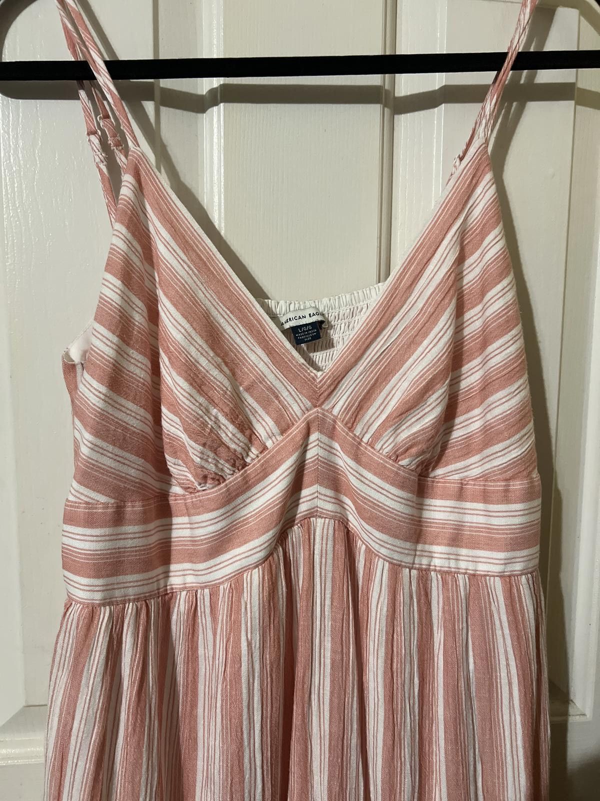 American Eagle Outfitters American Eagle coral & White Striped WideLeg Jumpsuit L NWOT Size 36" / US 14 / IT 50 - 3 Thumbnail