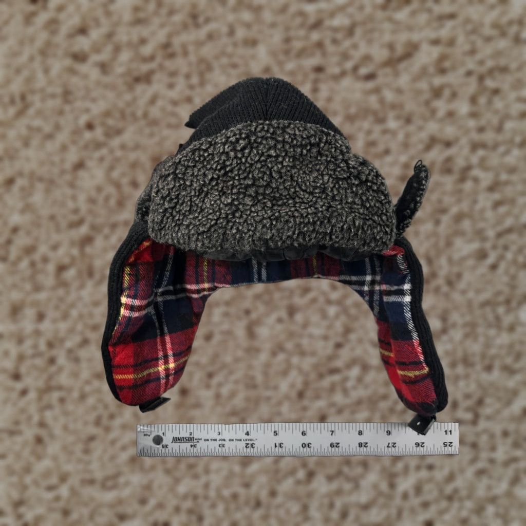 Vintage VINTAGE Henry K Jacobi Co Trapper Hat / Beanie Adult One Size Black Red Plaid Knit Wool Faux Fur Ear Flap Hat Mens Camp Outdoor 90s Size ONE SIZE - 1 Thumbnail