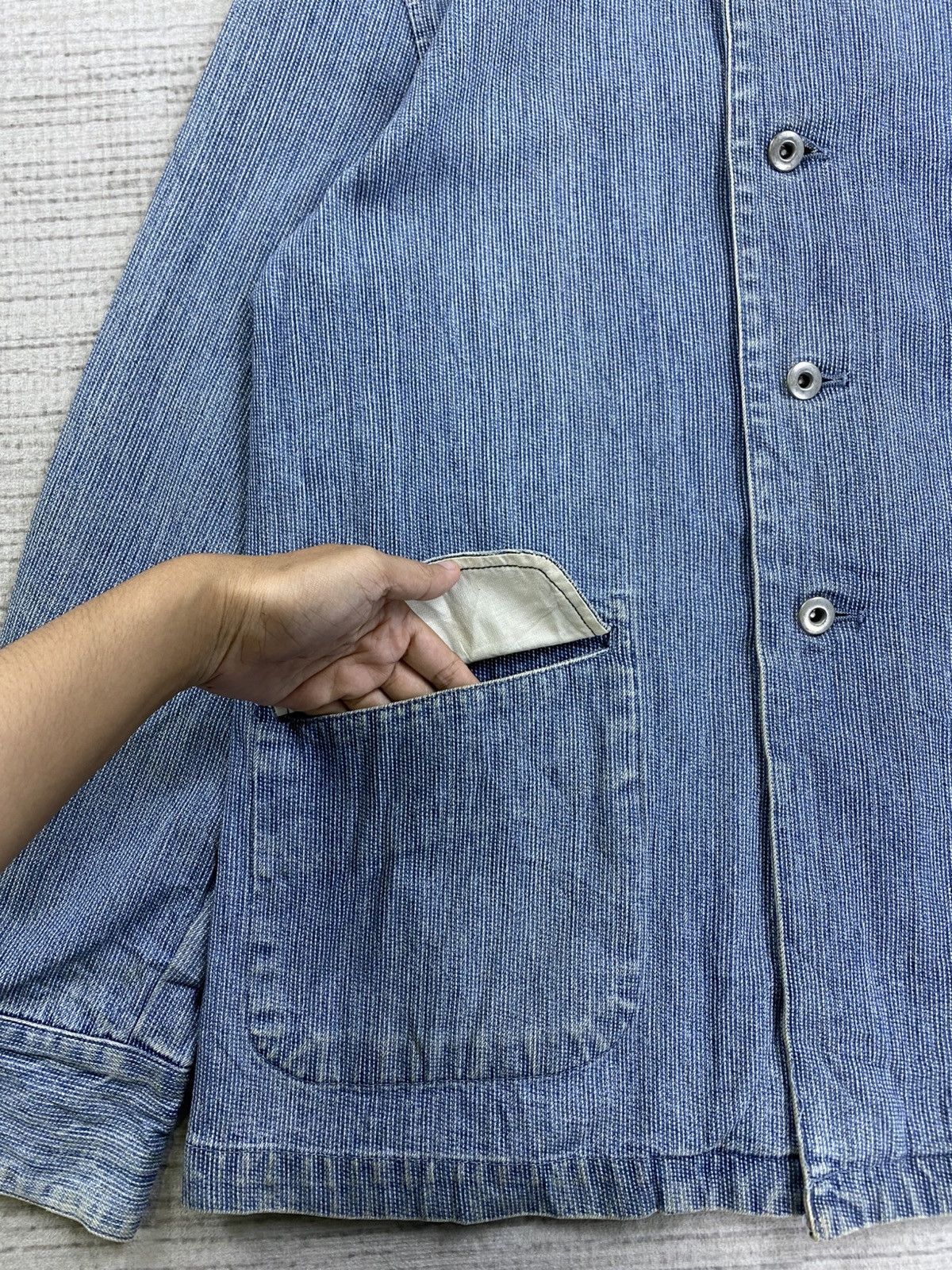 Global Work × Vintage Vintage Global Work Buttoned Workers Denim Blue Jacket Size US S / EU 44-46 / 1 - 7 Thumbnail