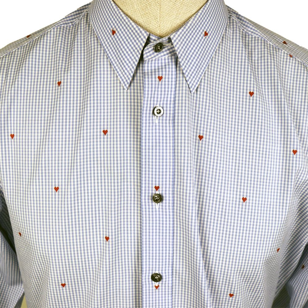 Gucci Gucci Blue Gingham Cotton Shirt with Red Heart Embroidery Size US M / EU 48-50 / 2 - 2 Thumbnail