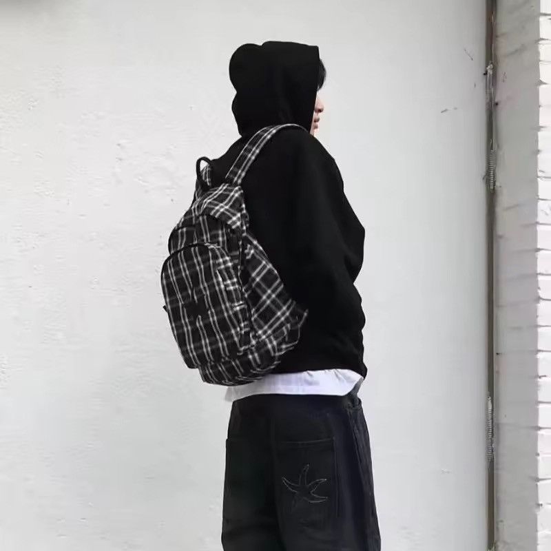 Japanese Brand Plaid Backpack with Star Logo - Unisex Size ONE SIZE - 3 Thumbnail