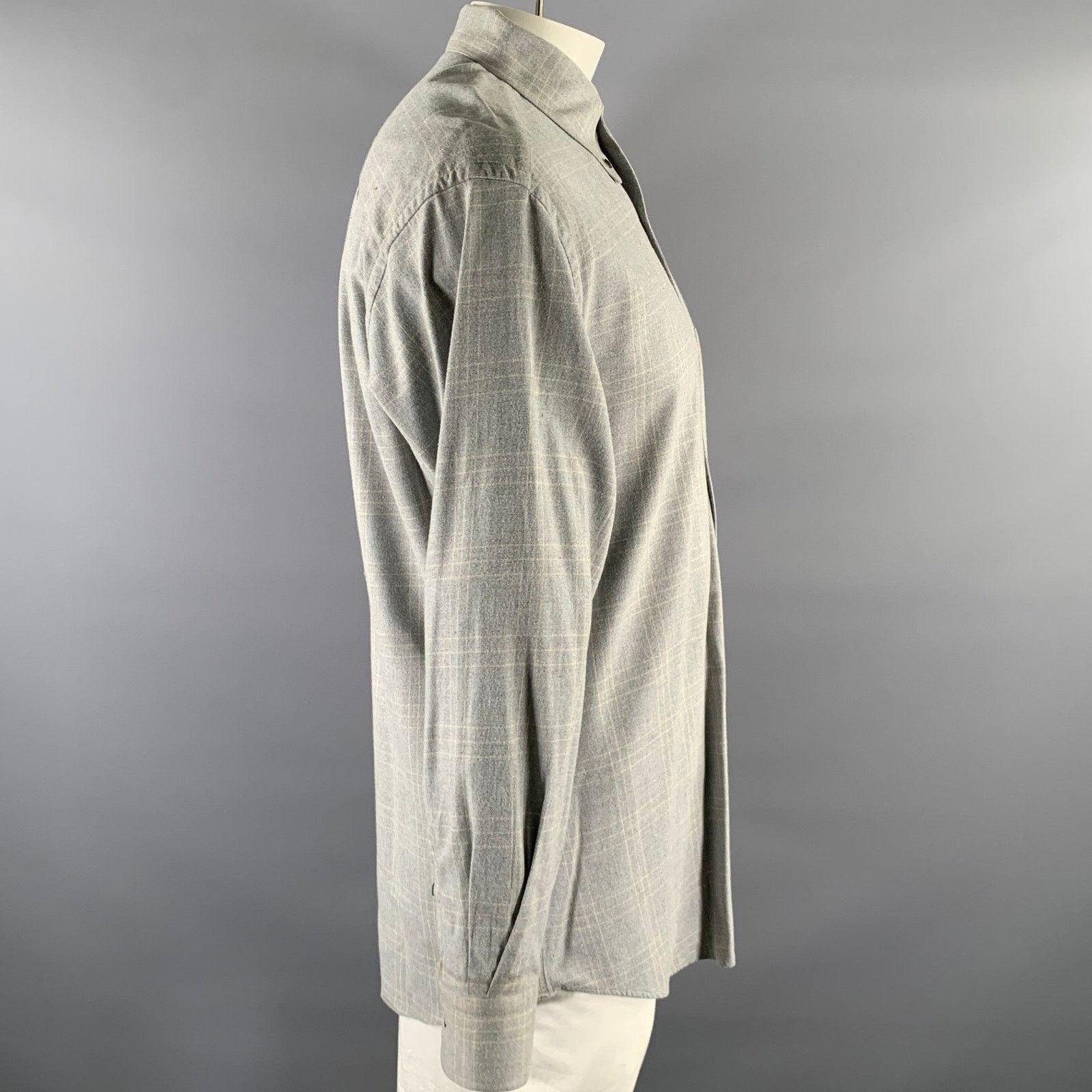 Ermenegildo Zegna ERMENEGILDO ZEGNA XL Grey Plaid Cotton Button Down Shirt Size US XL / EU 56 / 4 - 3 Thumbnail
