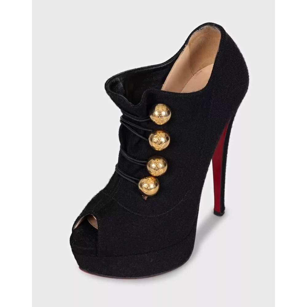 Christian Louboutin Christian Louboutin Black Textile Open-Toe Booties Sz.36 Size US 5 / IT 35 - 3 Thumbnail